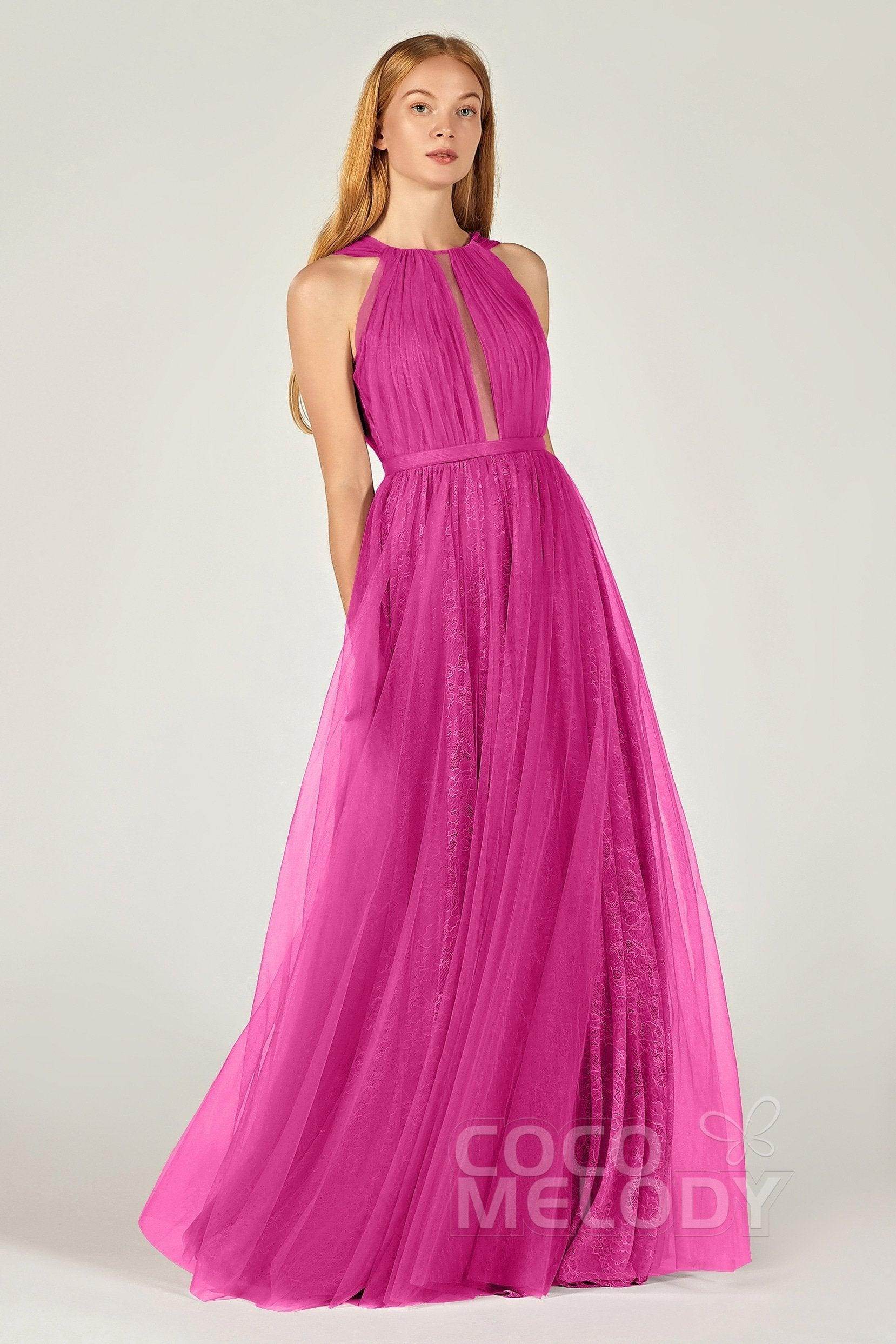 A-Line Floor Length Tulle/Lace Bridesmaid Dress CB0376