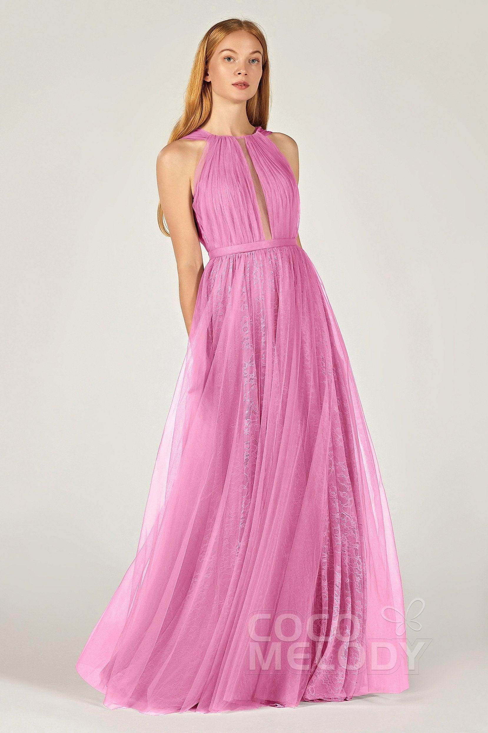 A-Line Floor Length Tulle/Lace Bridesmaid Dress CB0376