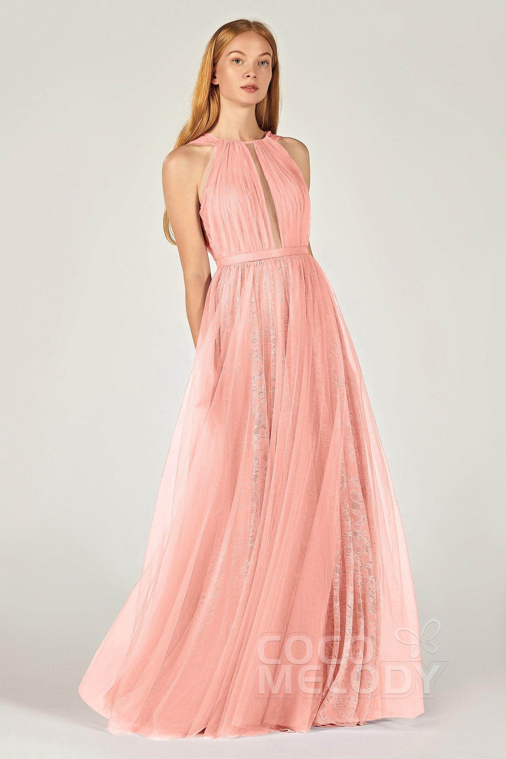 A-Line Floor Length Tulle/Lace Bridesmaid Dress CB0376
