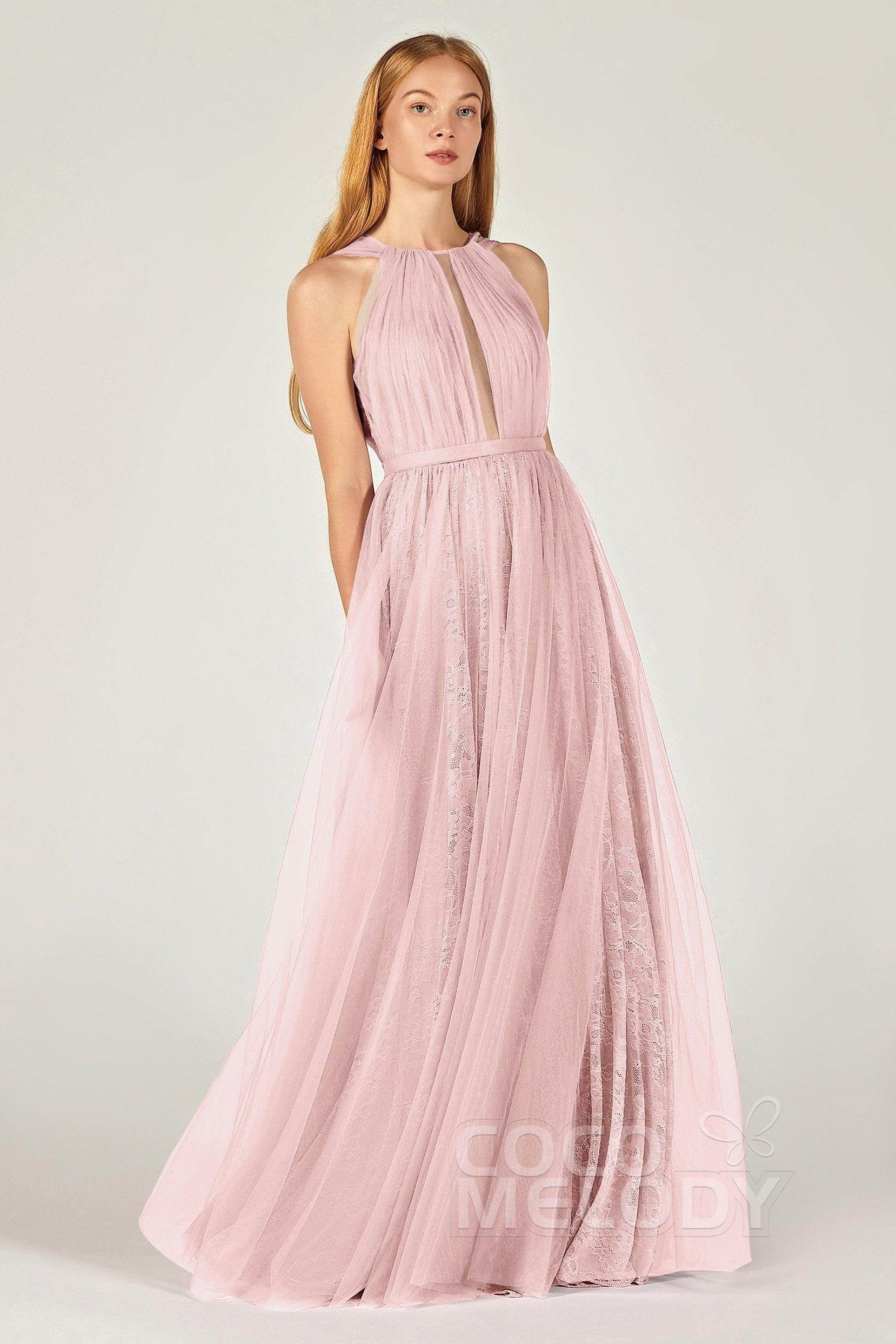 A-Line Floor Length Tulle/Lace Bridesmaid Dress CB0376