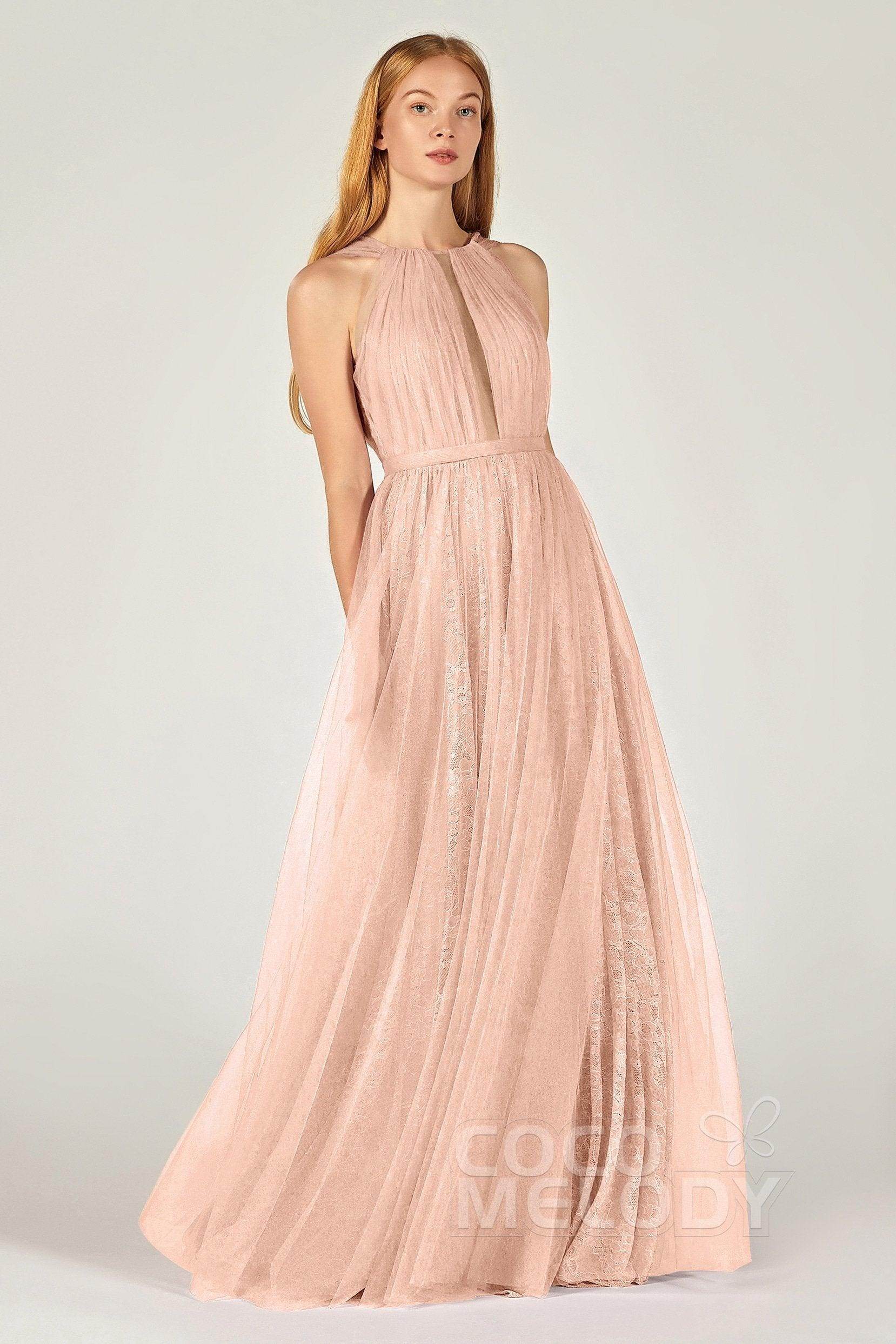 A-Line Floor Length Tulle/Lace Bridesmaid Dress CB0376