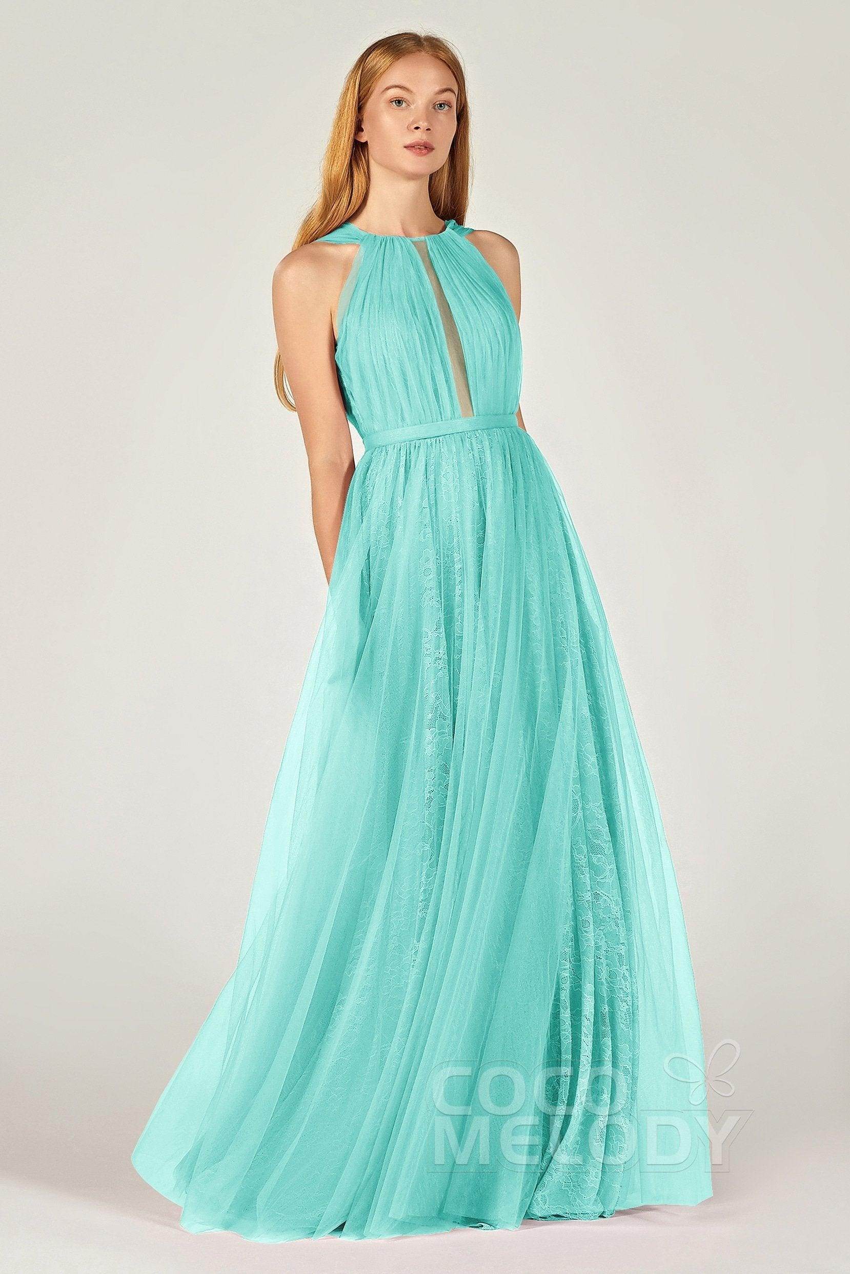 A-Line Floor Length Tulle/Lace Bridesmaid Dress CB0376