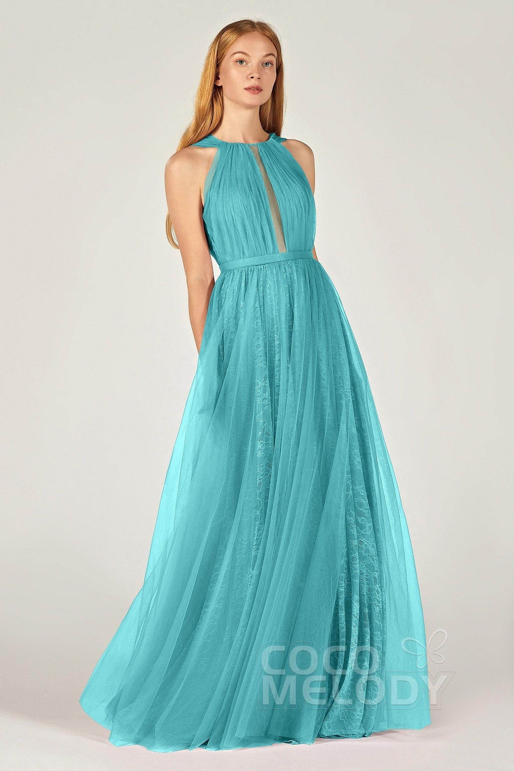 A-Line Floor Length Tulle/Lace Bridesmaid Dress CB0376
