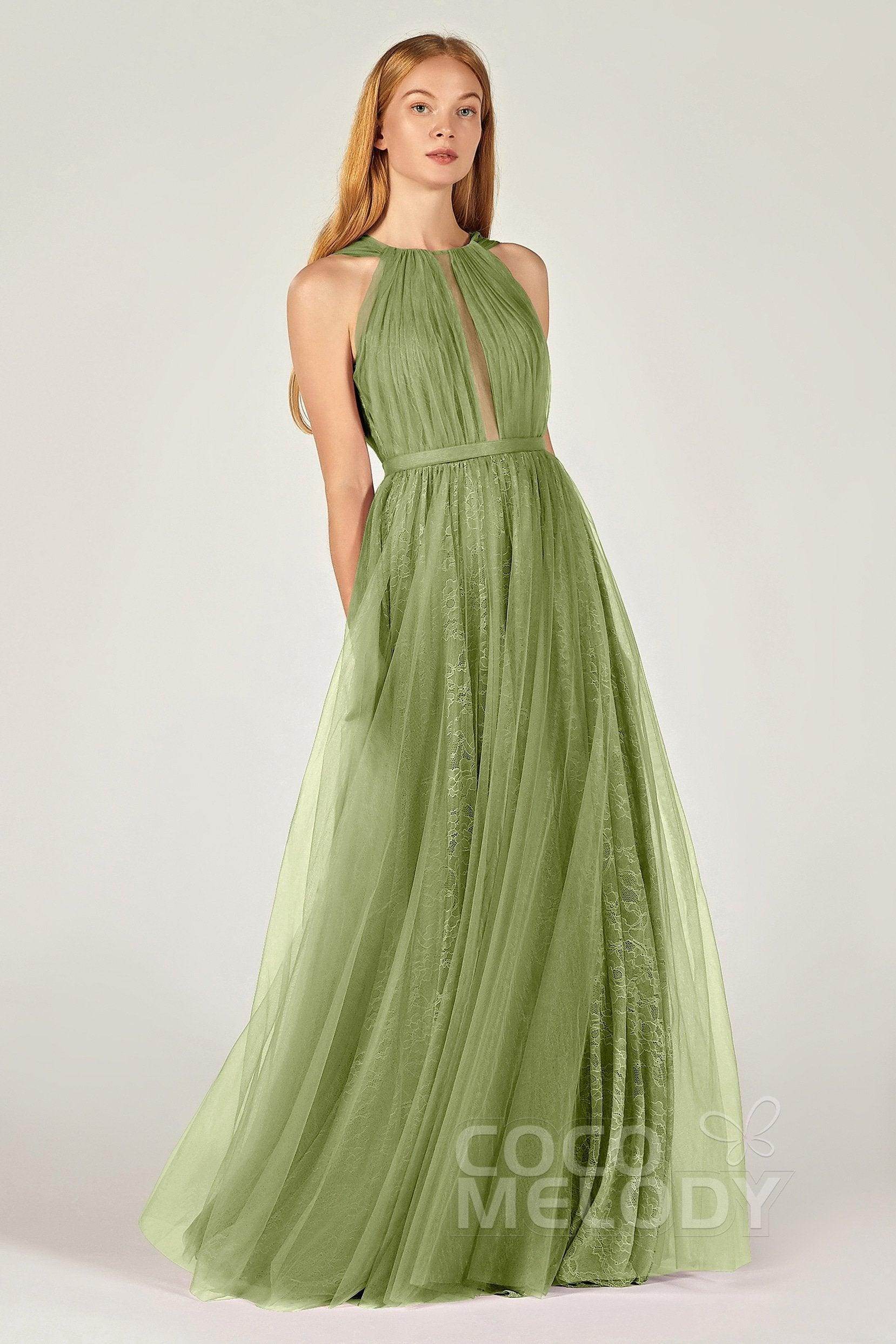 A-Line Floor Length Tulle/Lace Bridesmaid Dress CB0376
