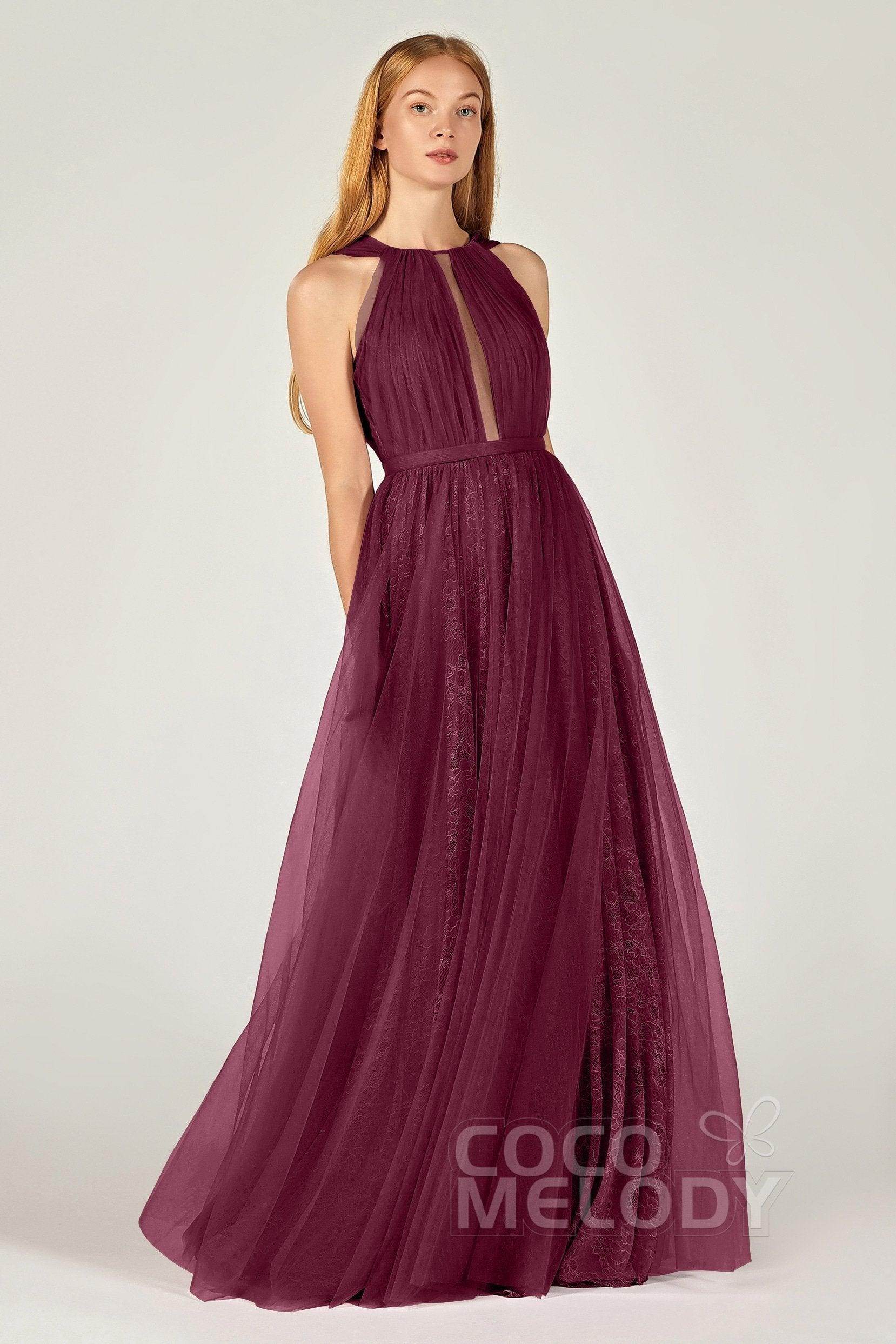 A-Line Floor Length Tulle/Lace Bridesmaid Dress CB0376