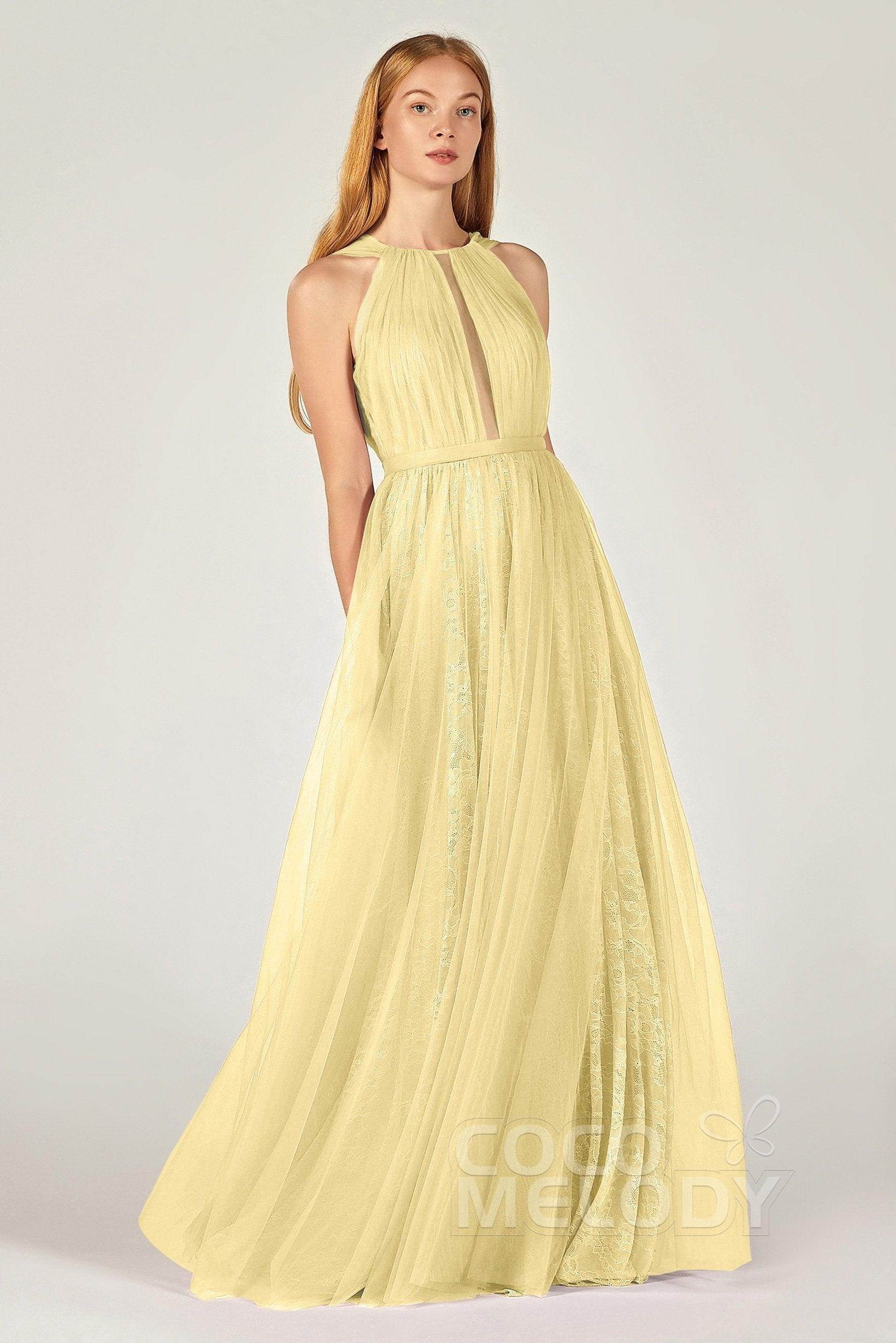 A-Line Floor Length Tulle/Lace Bridesmaid Dress CB0376