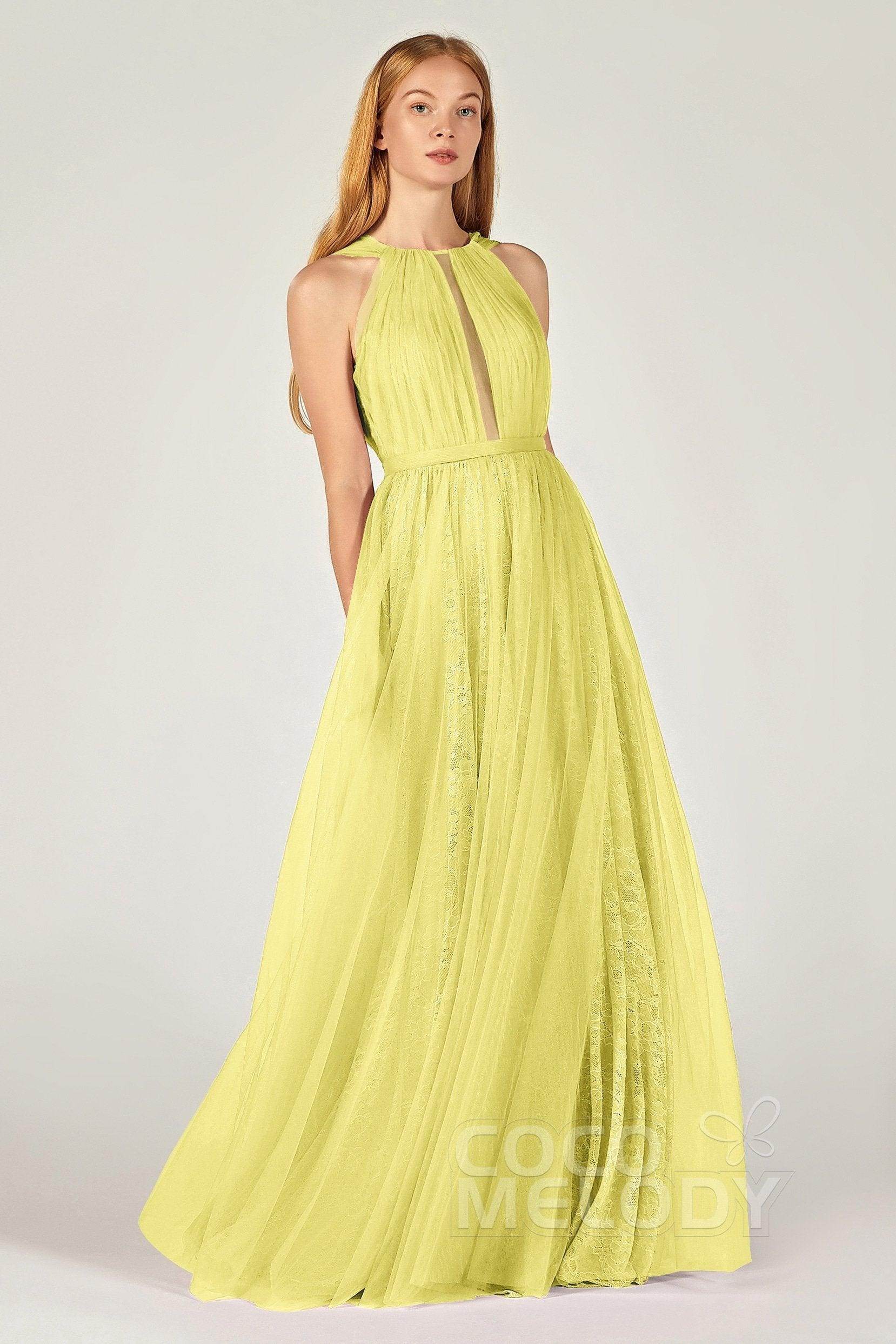 A-Line Floor Length Tulle/Lace Bridesmaid Dress CB0376