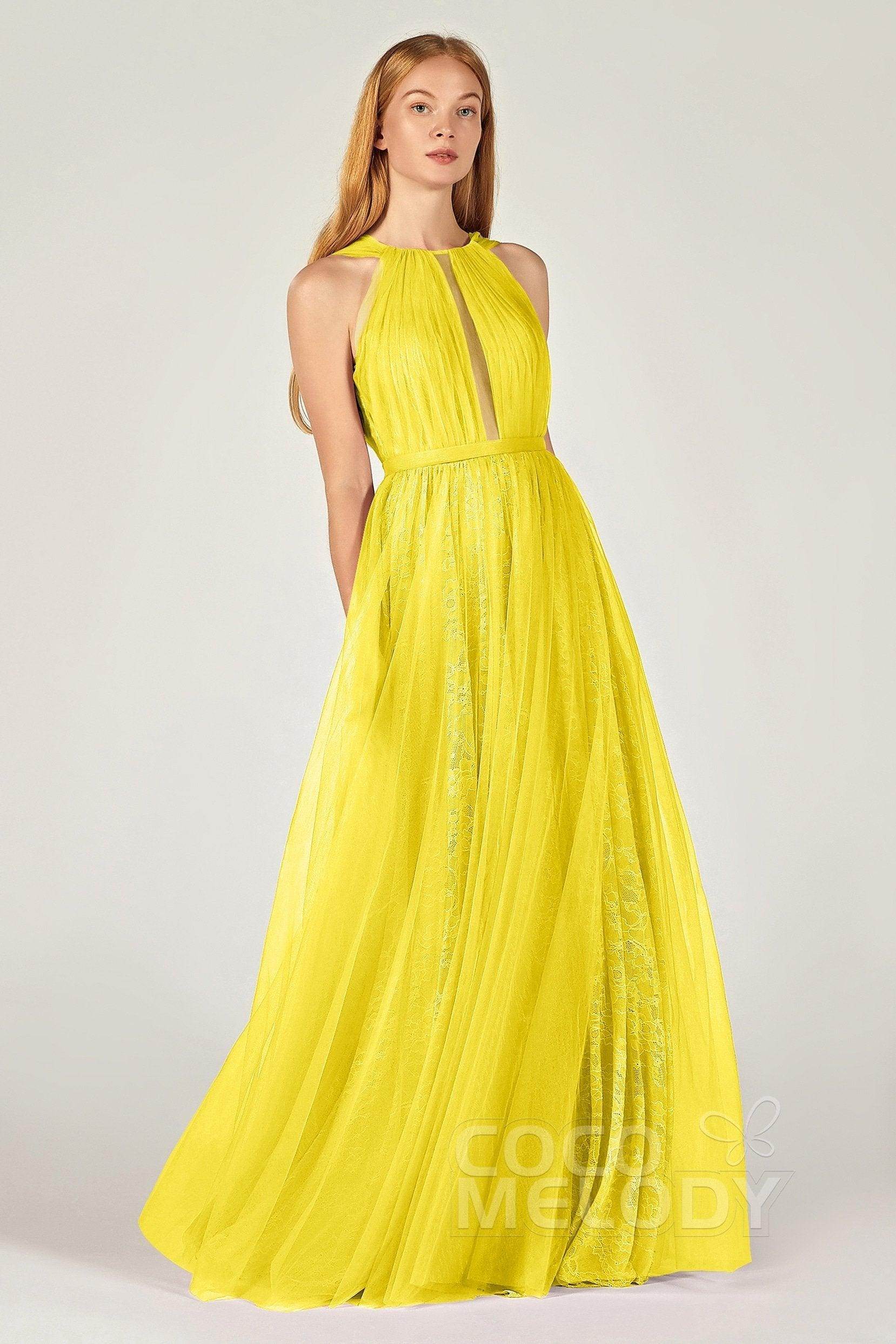 A-Line Floor Length Tulle/Lace Bridesmaid Dress CB0376