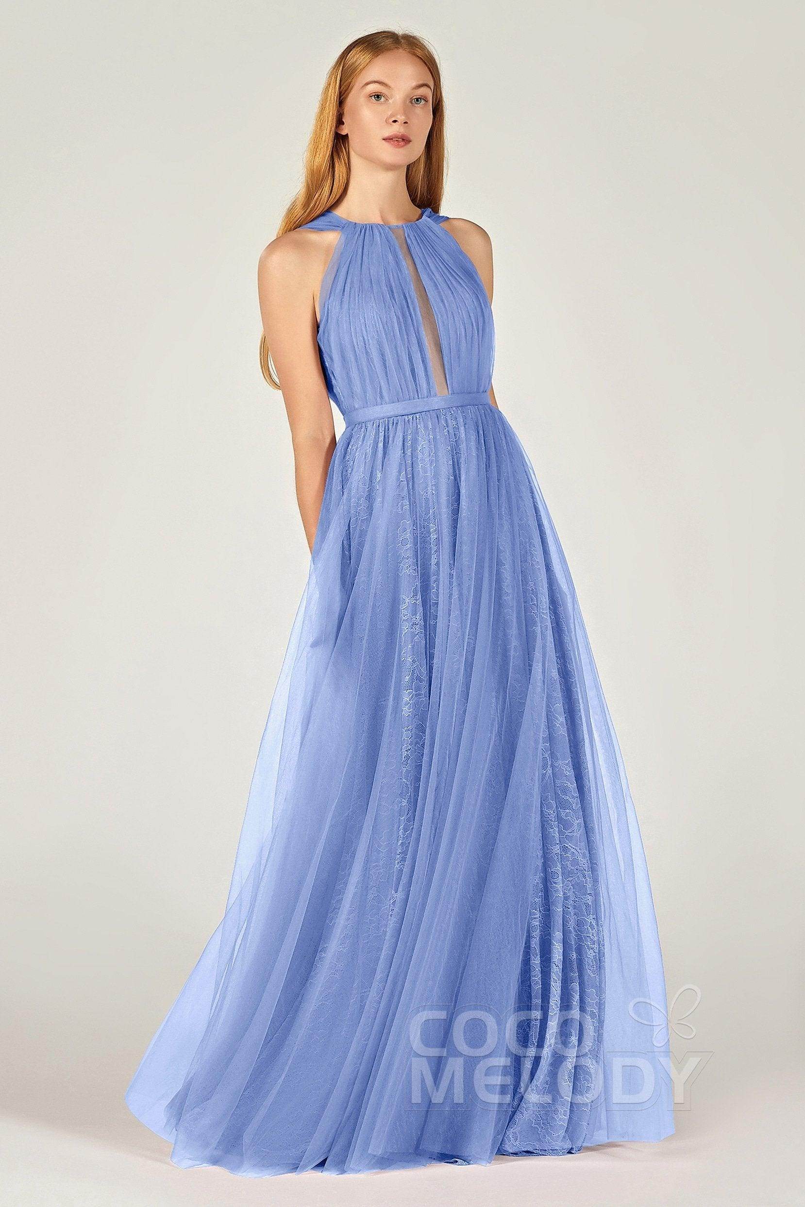 A-Line Floor Length Tulle/Lace Bridesmaid Dress CB0376