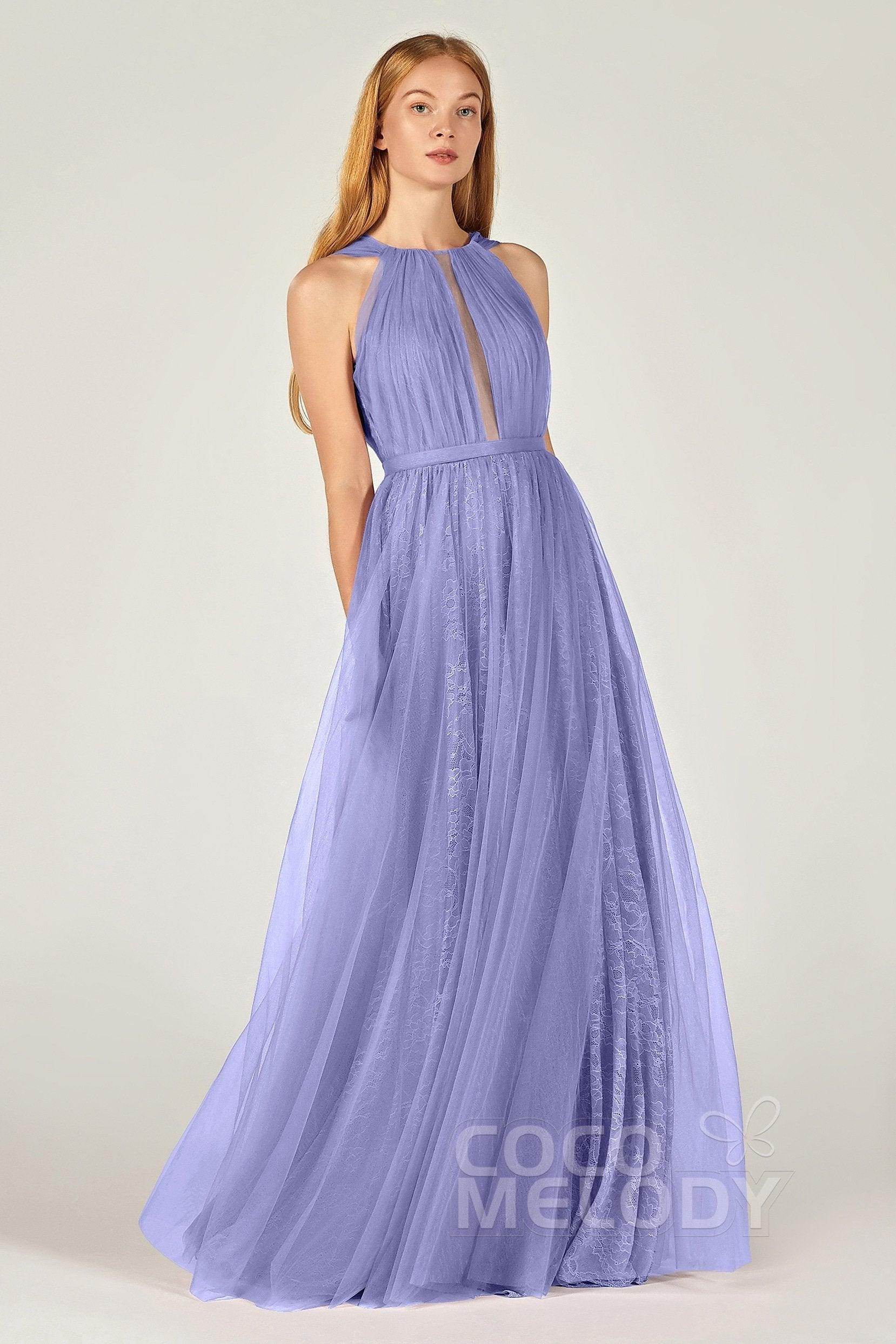 A-Line Floor Length Tulle/Lace Bridesmaid Dress CB0376