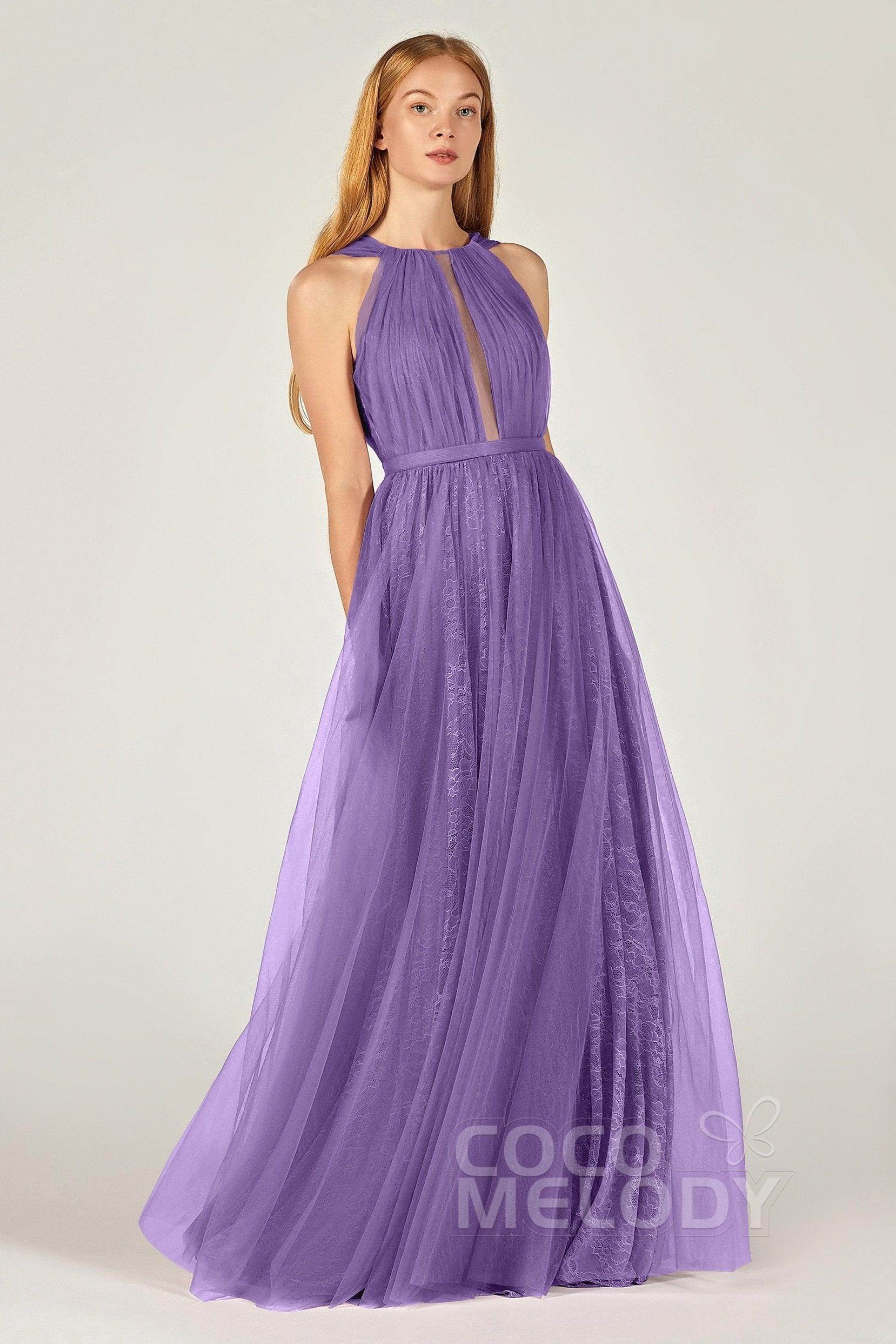 A-Line Floor Length Tulle/Lace Bridesmaid Dress CB0376