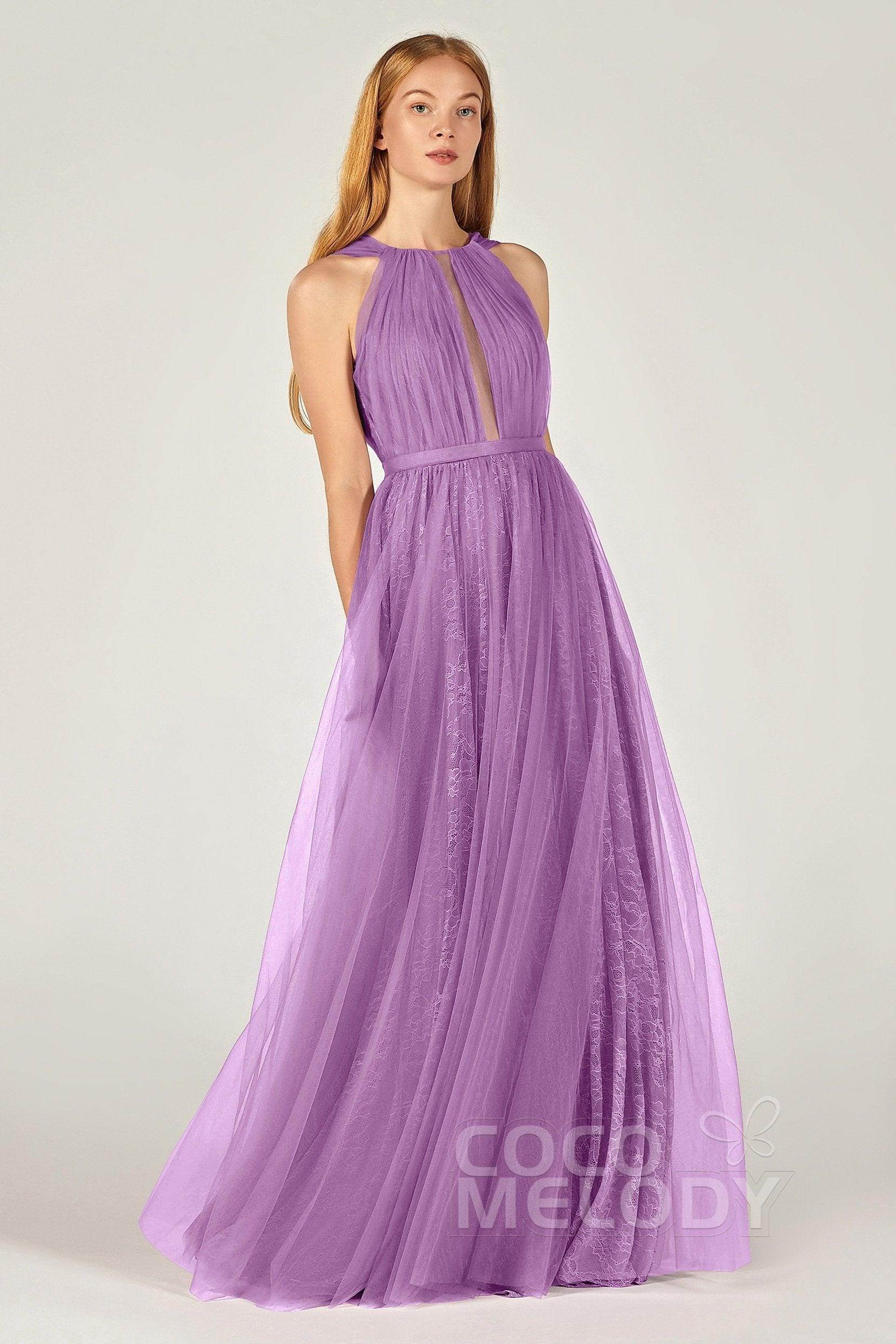 A-Line Floor Length Tulle/Lace Bridesmaid Dress CB0376