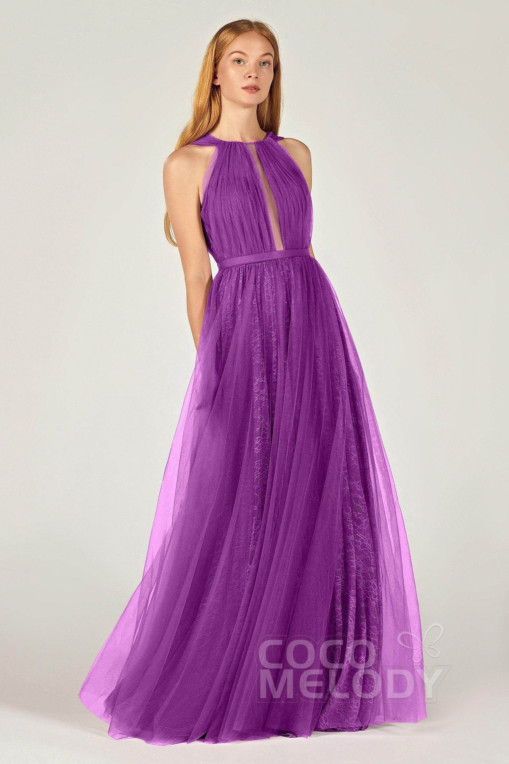 A-Line Floor Length Tulle/Lace Bridesmaid Dress CB0376