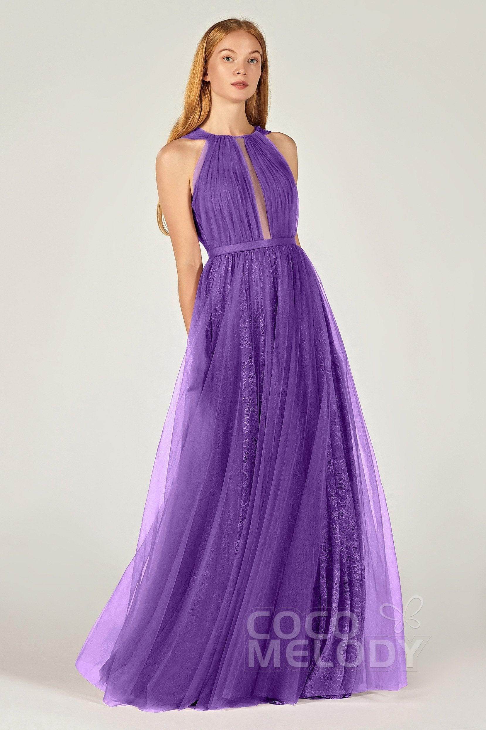 A-Line Floor Length Tulle/Lace Bridesmaid Dress CB0376