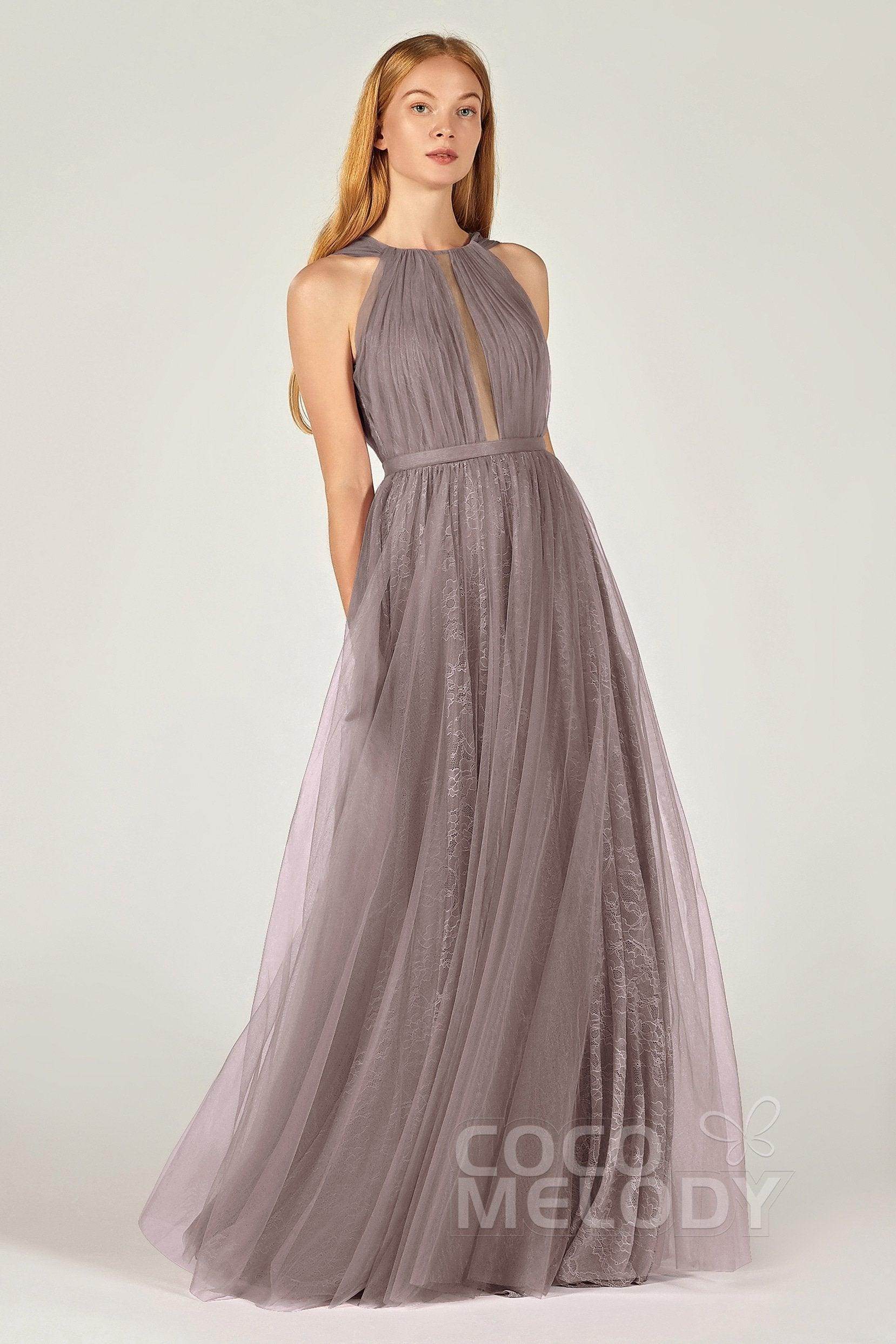 A-Line Floor Length Tulle/Lace Bridesmaid Dress CB0376