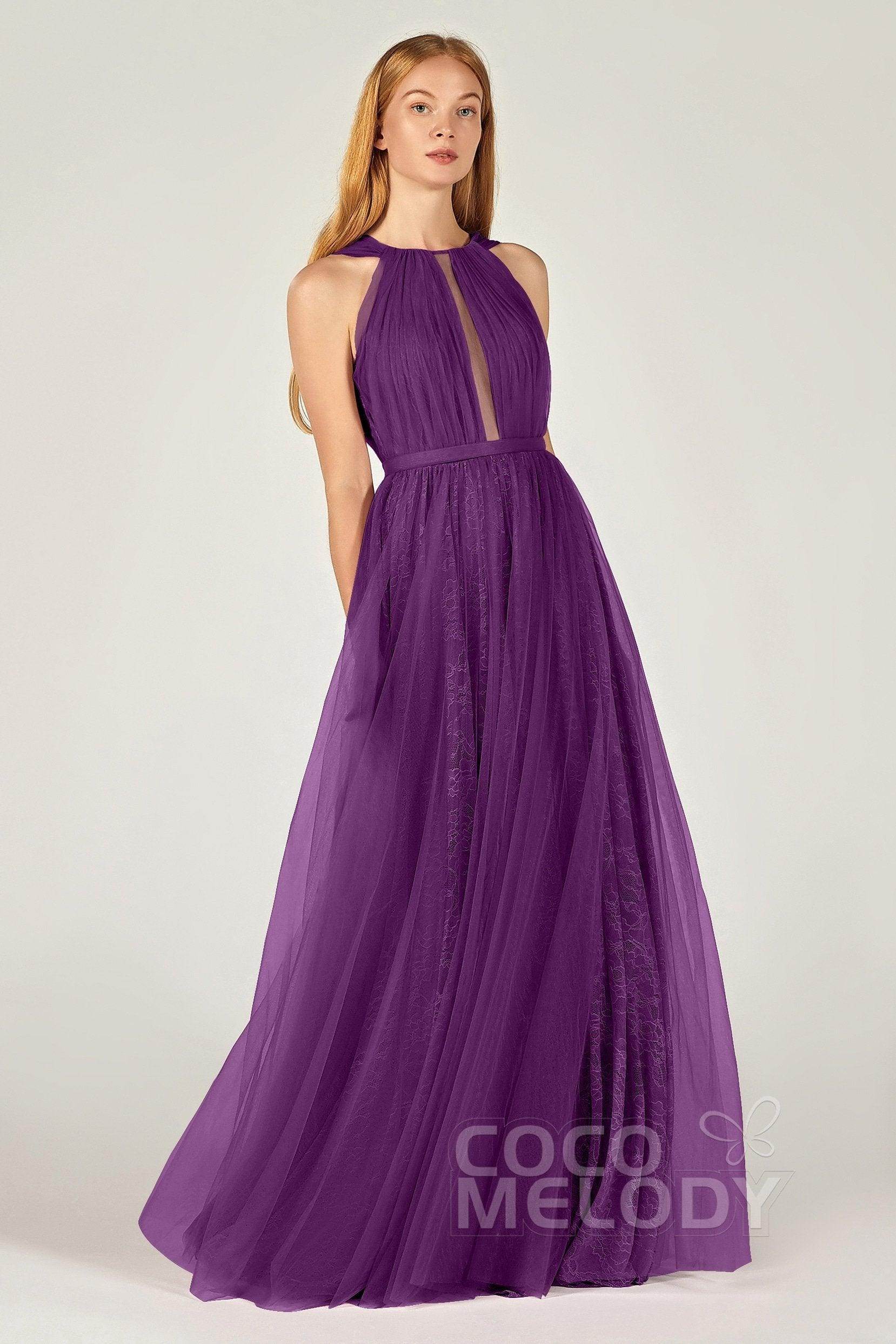 A-Line Floor Length Tulle/Lace Bridesmaid Dress CB0376