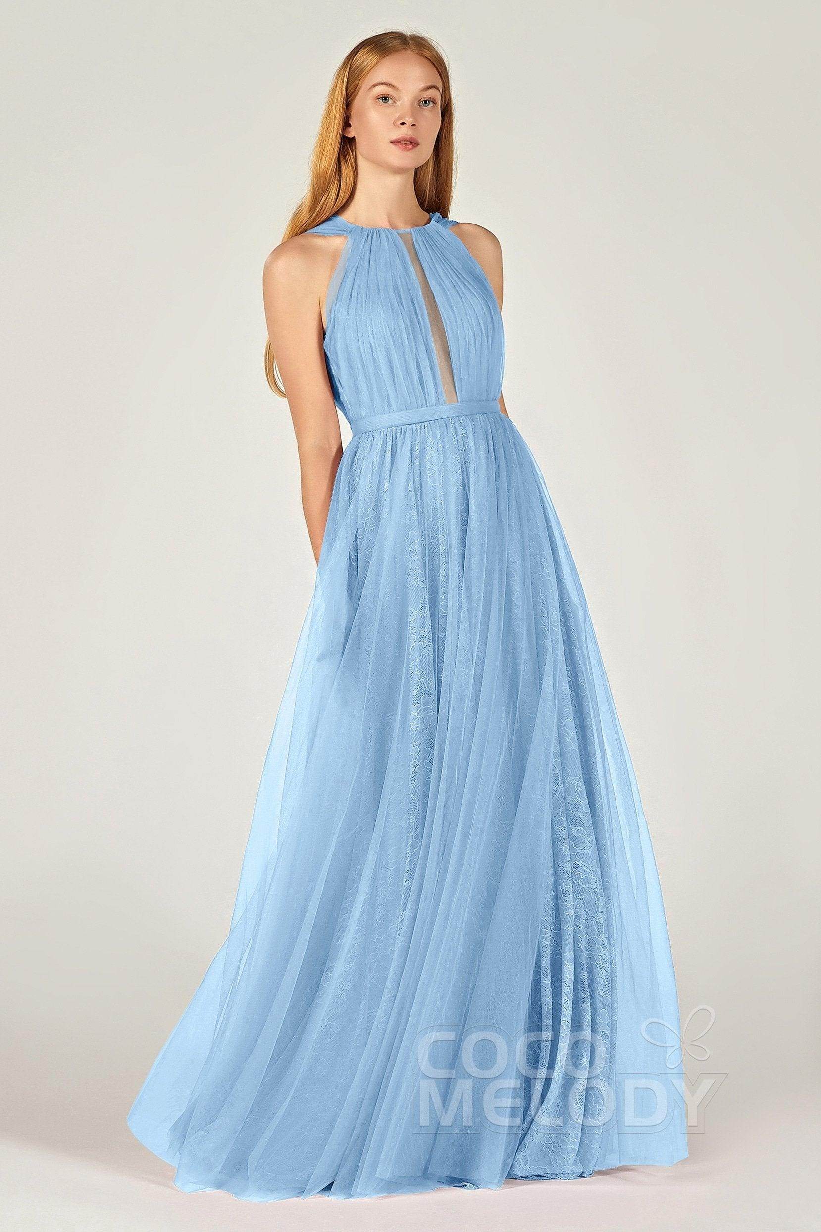 A-Line Floor Length Tulle/Lace Bridesmaid Dress CB0376