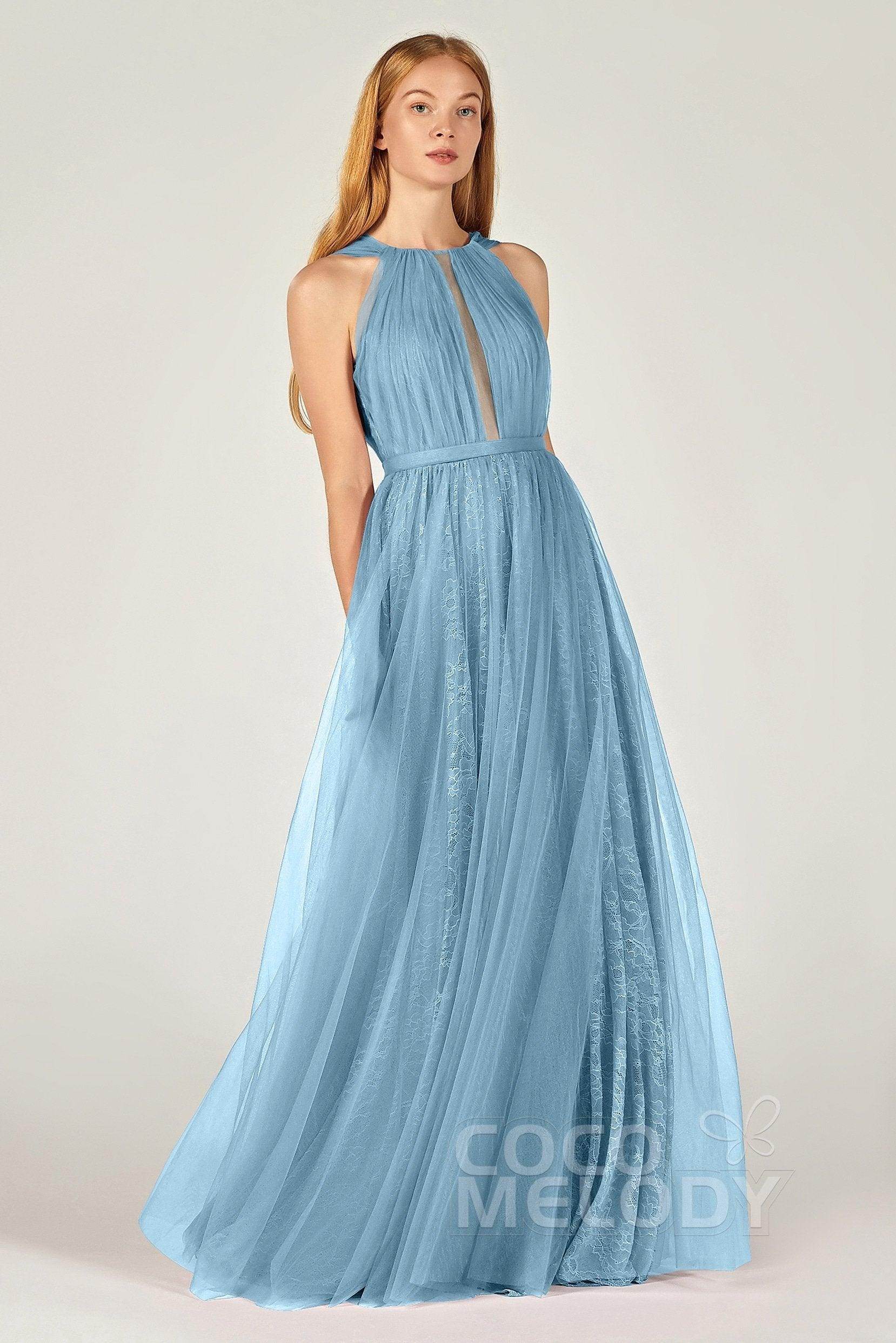 A-Line Floor Length Tulle/Lace Bridesmaid Dress CB0376