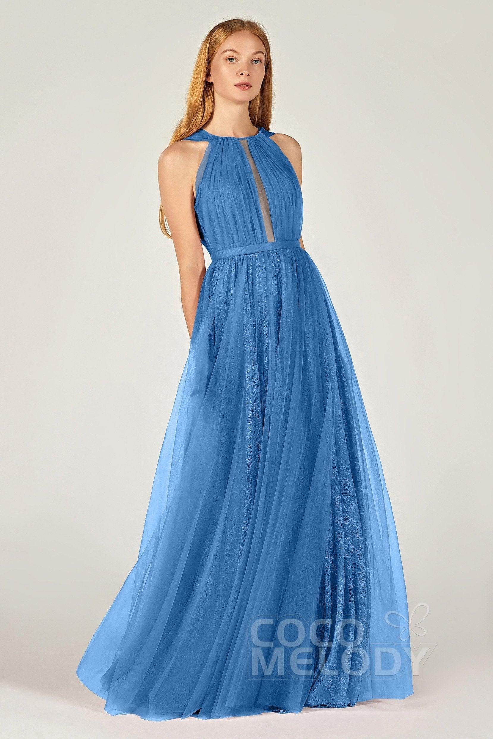 A-Line Floor Length Tulle/Lace Bridesmaid Dress CB0376