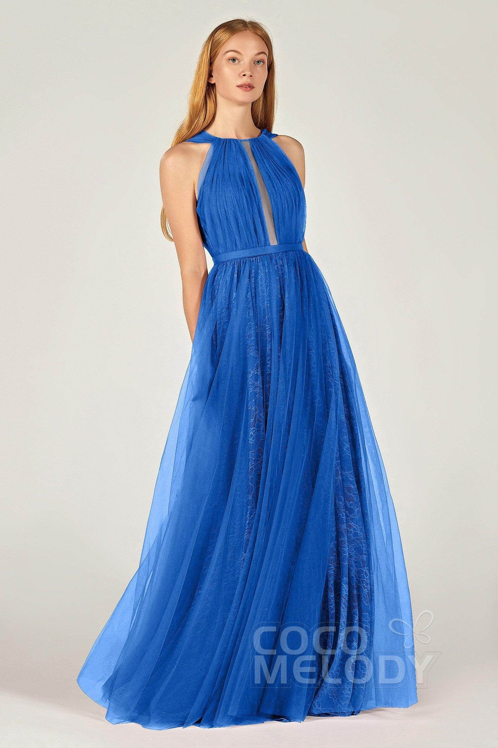 A-Line Floor Length Tulle/Lace Bridesmaid Dress CB0376