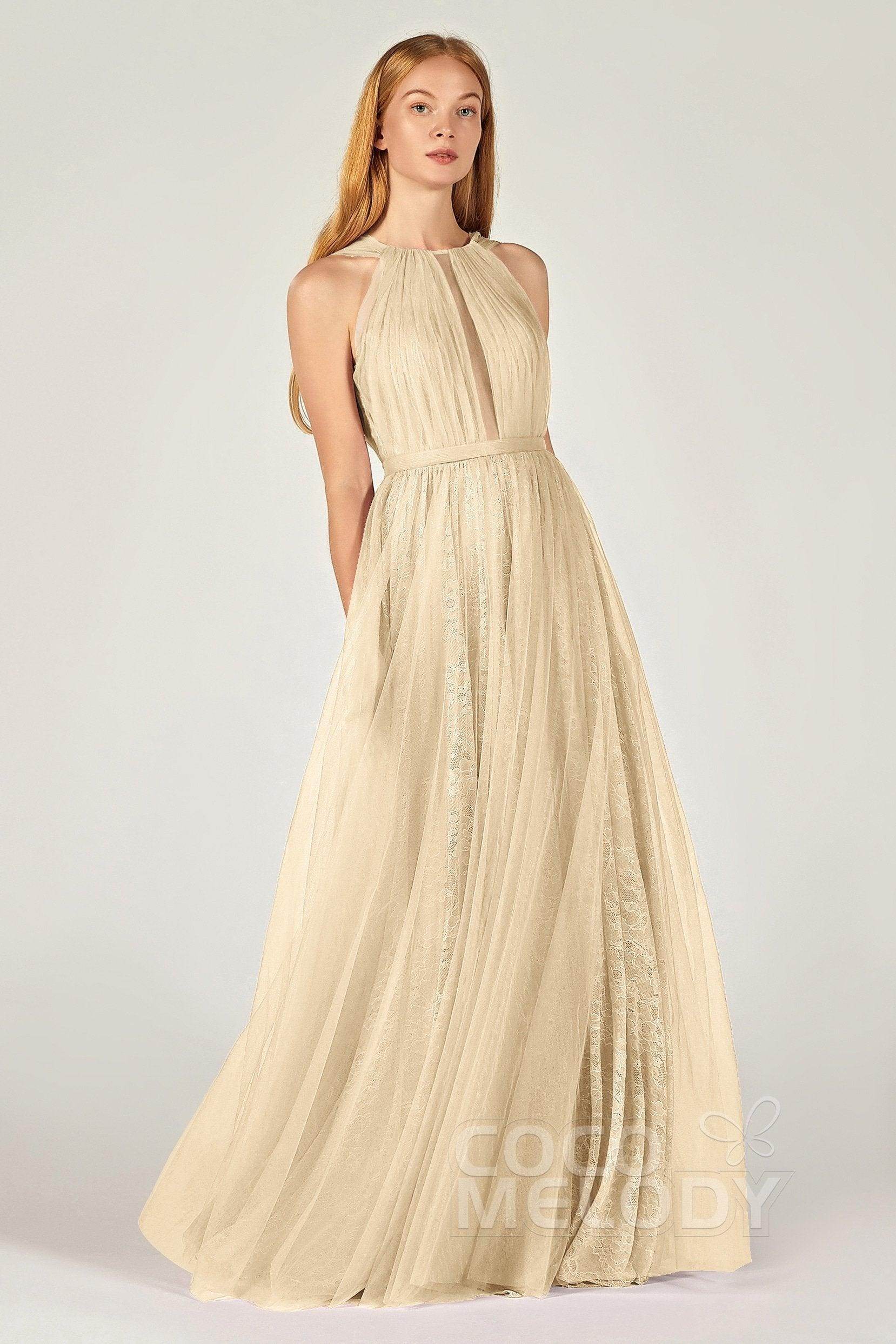 A-Line Floor Length Tulle/Lace Bridesmaid Dress CB0376