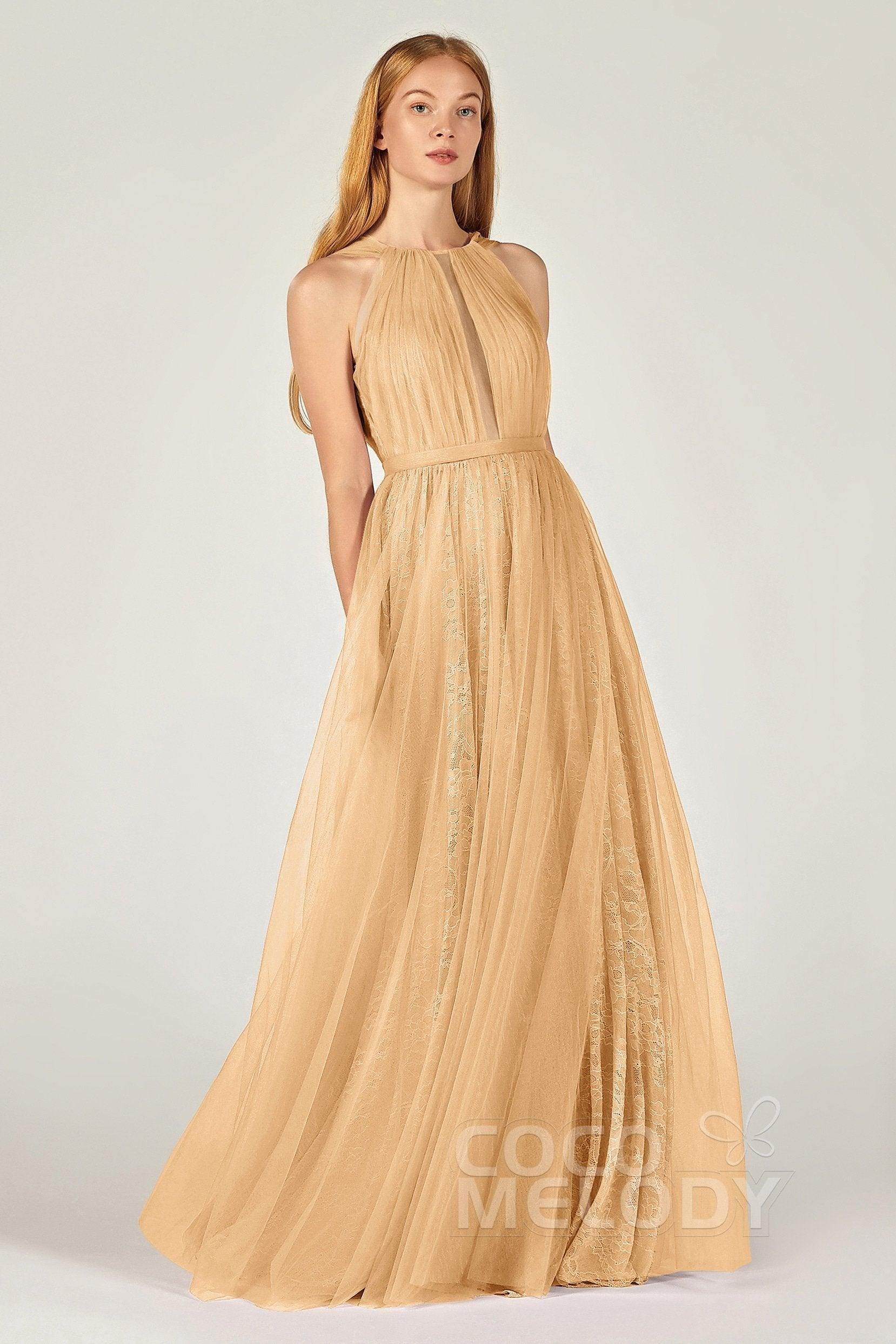 A-Line Floor Length Tulle/Lace Bridesmaid Dress CB0376