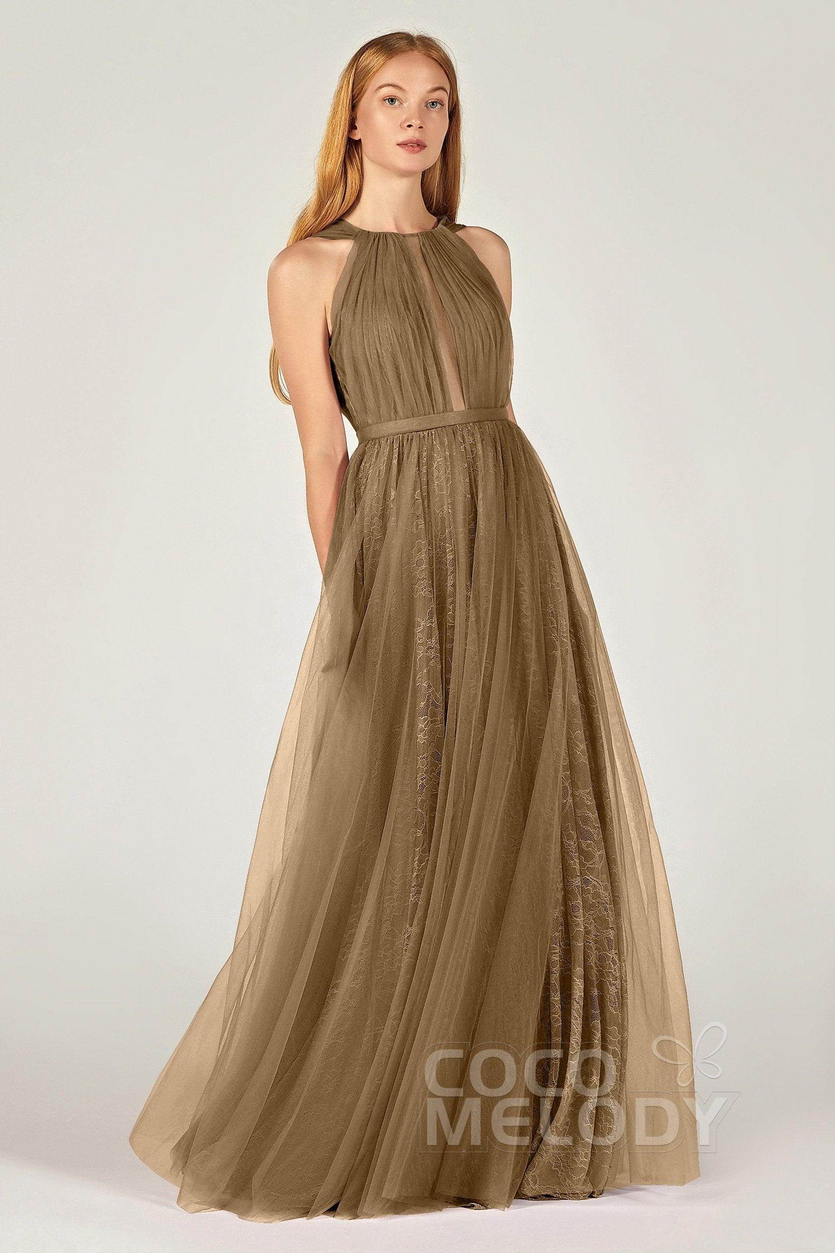 A-Line Floor Length Tulle/Lace Bridesmaid Dress CB0376