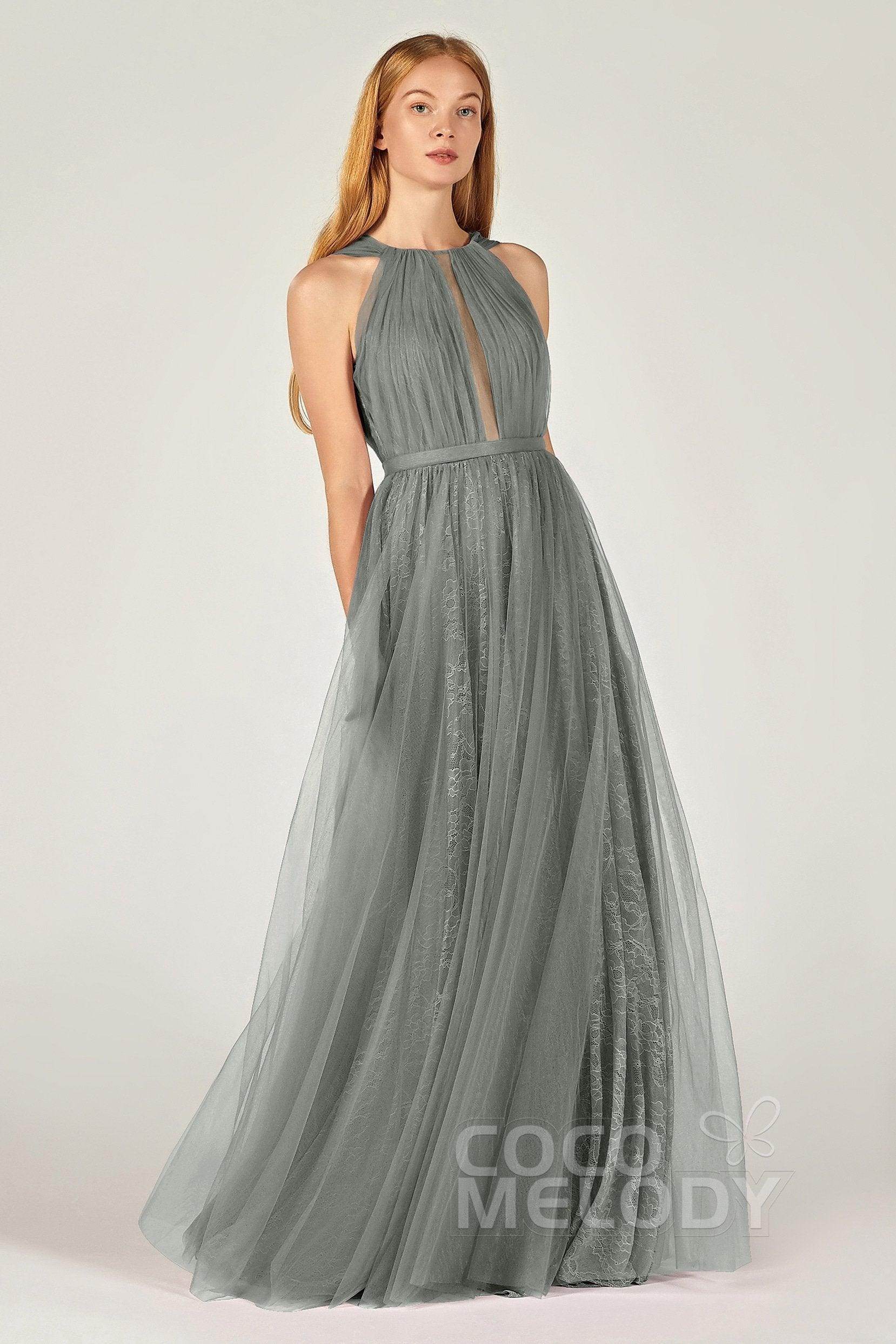 A-Line Floor Length Tulle/Lace Bridesmaid Dress CB0376