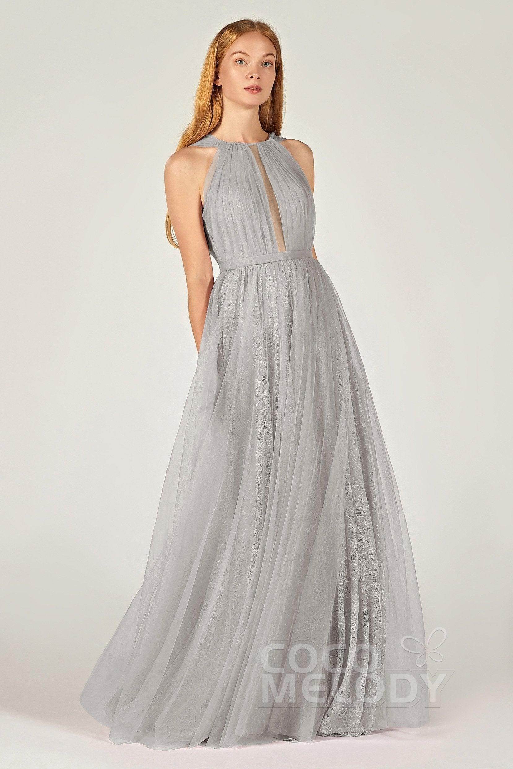 A-Line Floor Length Tulle/Lace Bridesmaid Dress CB0376
