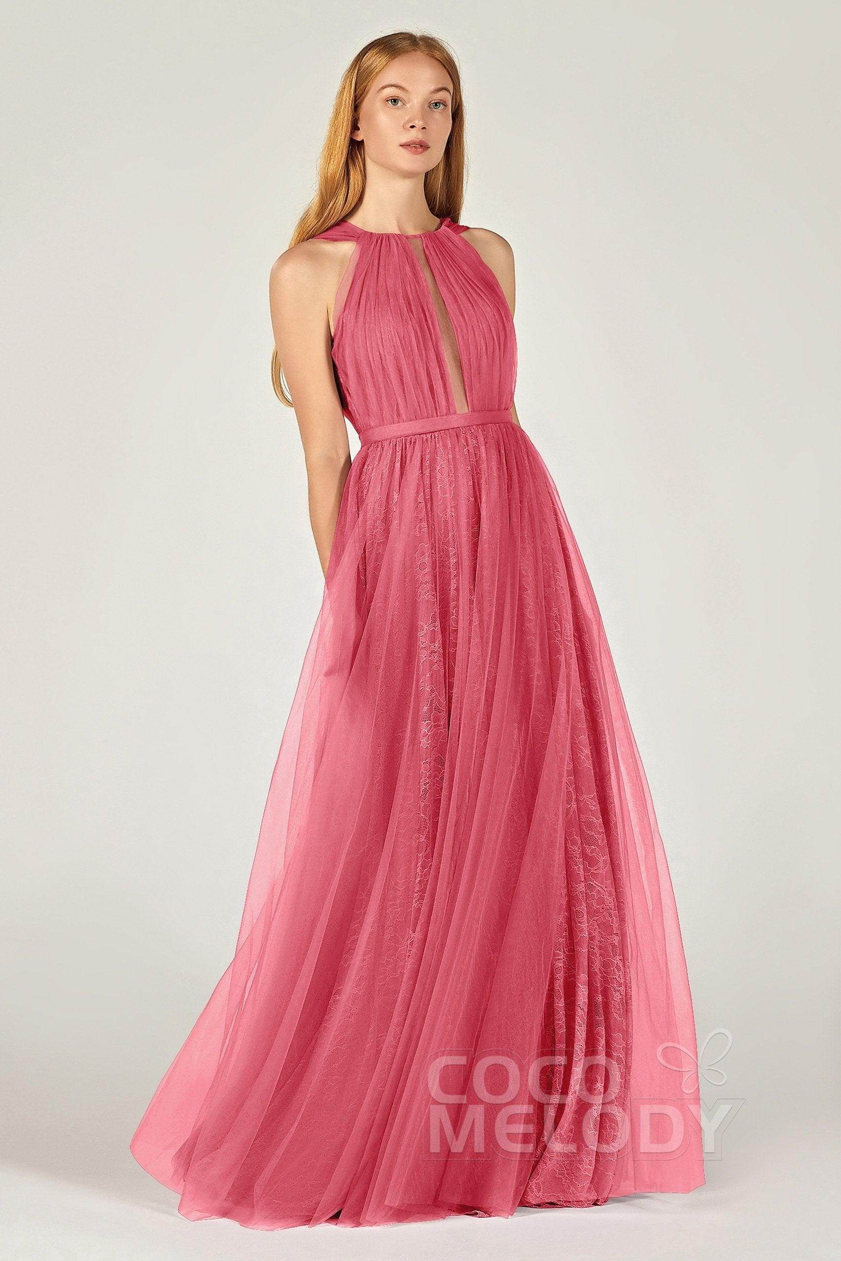 A-Line Floor Length Tulle/Lace Bridesmaid Dress CB0376