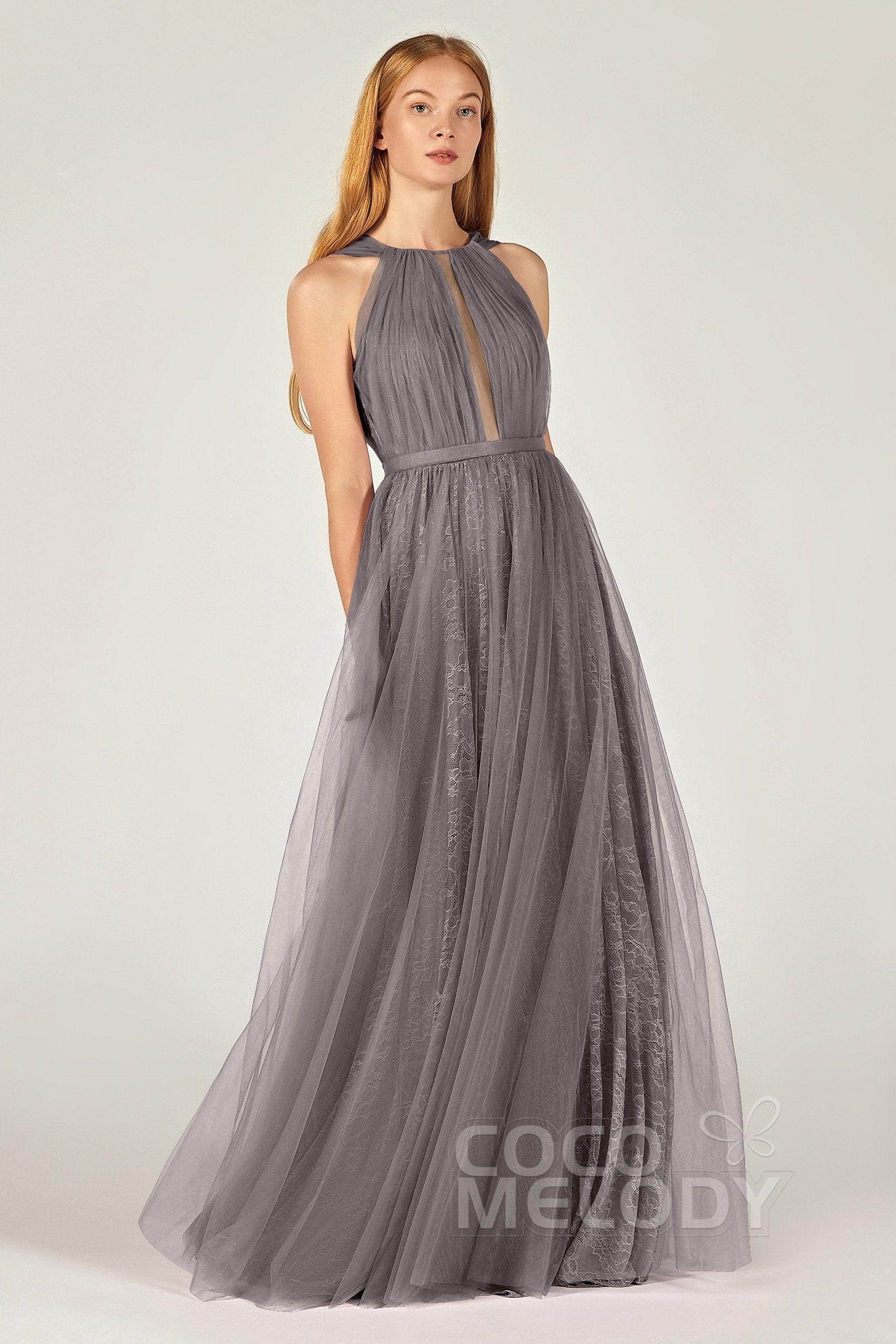 A-Line Floor Length Tulle/Lace Bridesmaid Dress CB0376