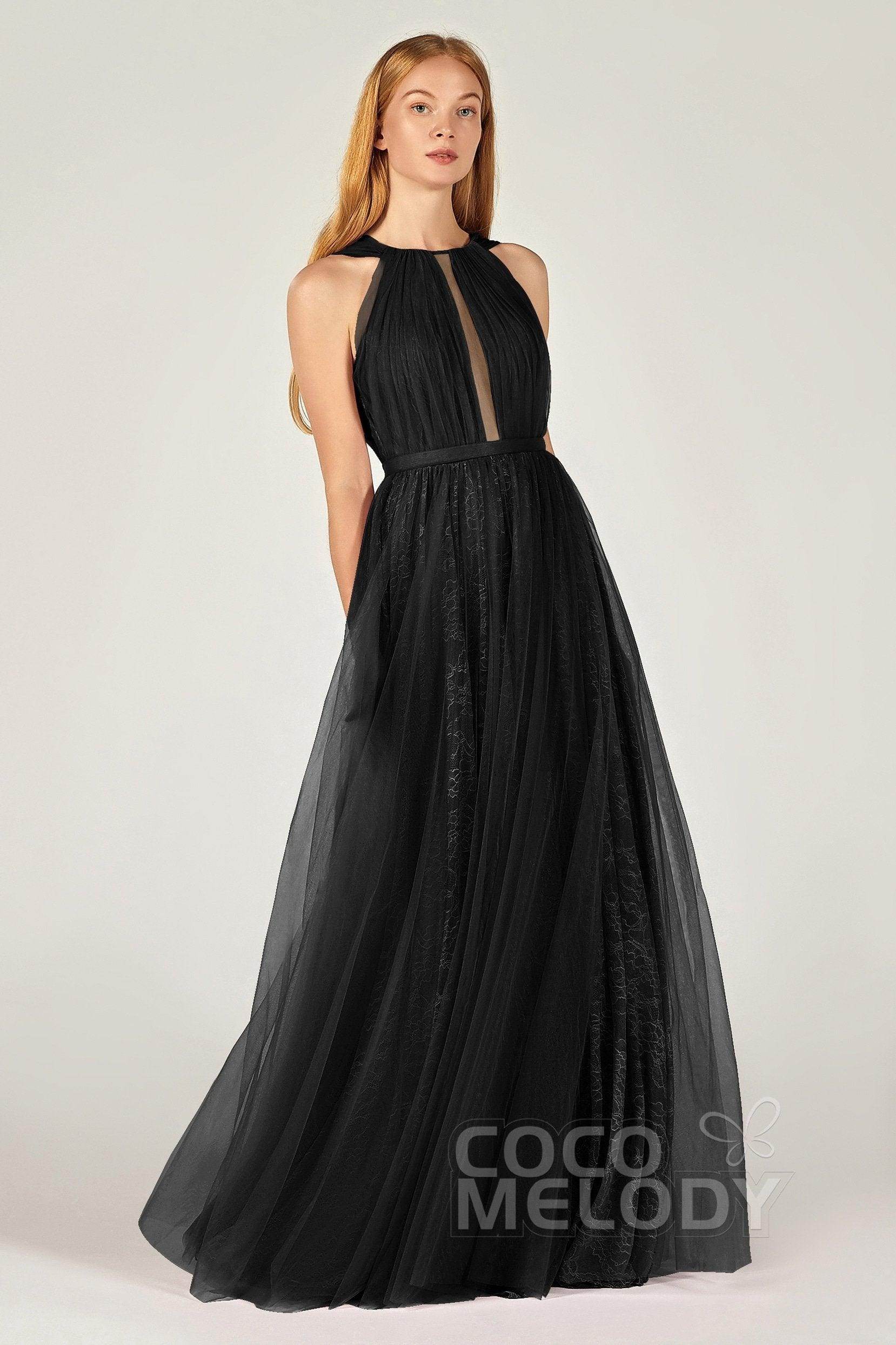 A-Line Floor Length Tulle/Lace Bridesmaid Dress CB0376