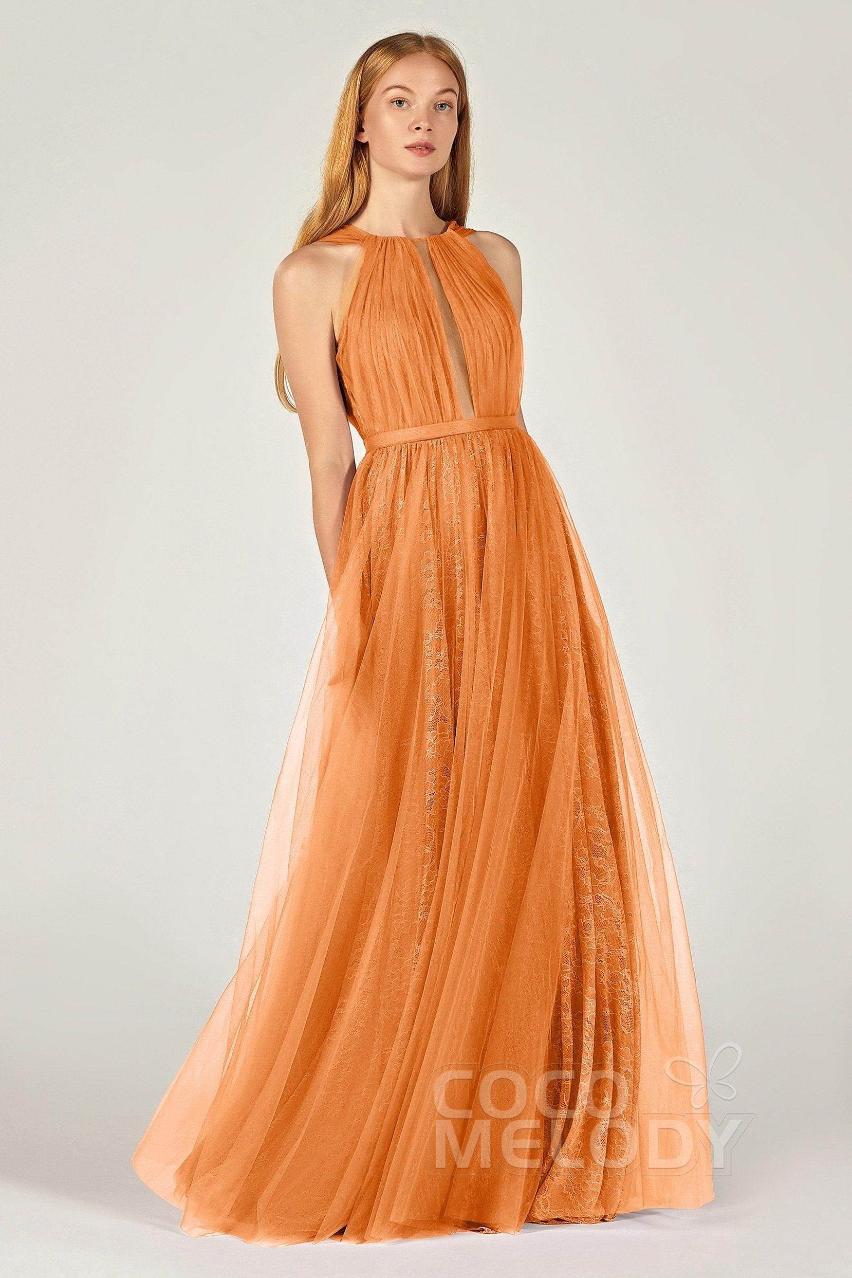 A-Line Floor Length Tulle/Lace Bridesmaid Dress CB0376