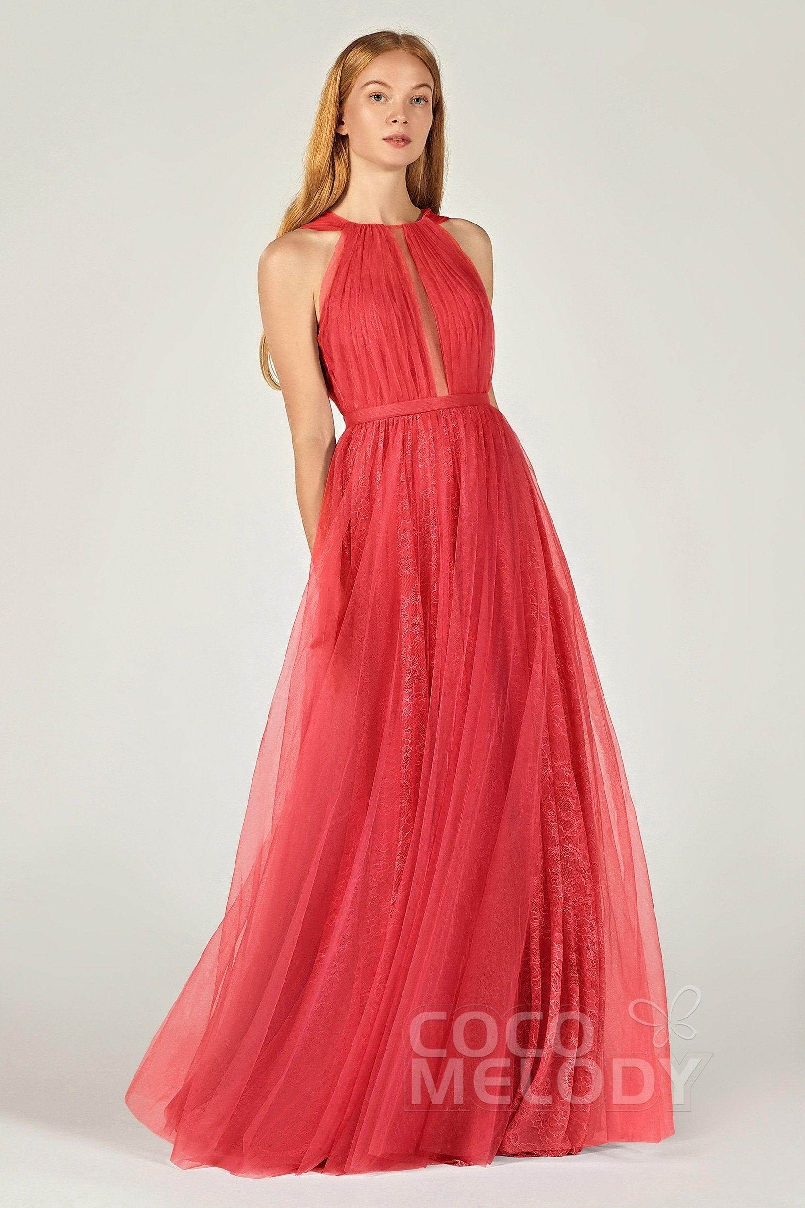 A-Line Floor Length Tulle/Lace Bridesmaid Dress CB0376