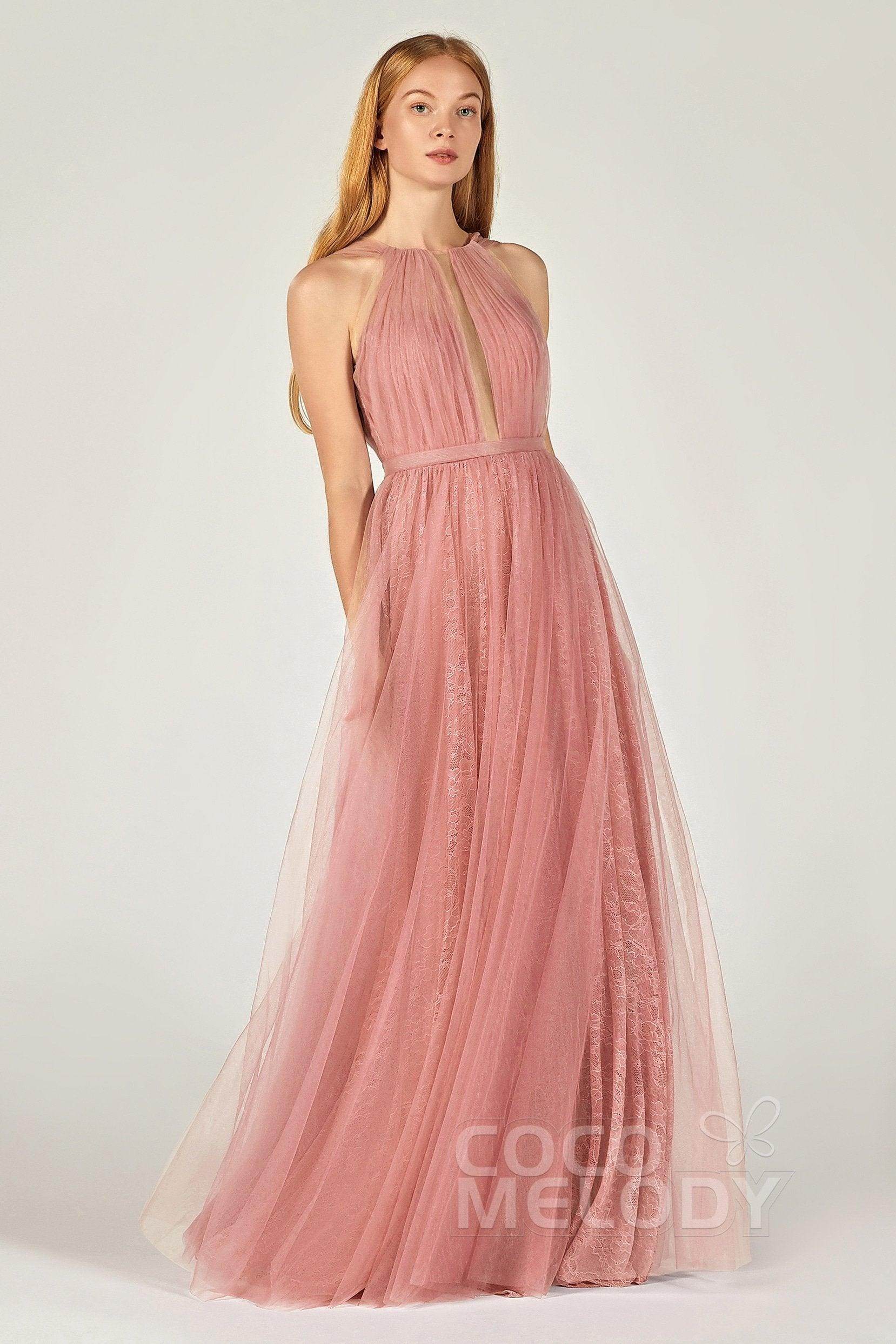A-Line Floor Length Tulle/Lace Bridesmaid Dress CB0376