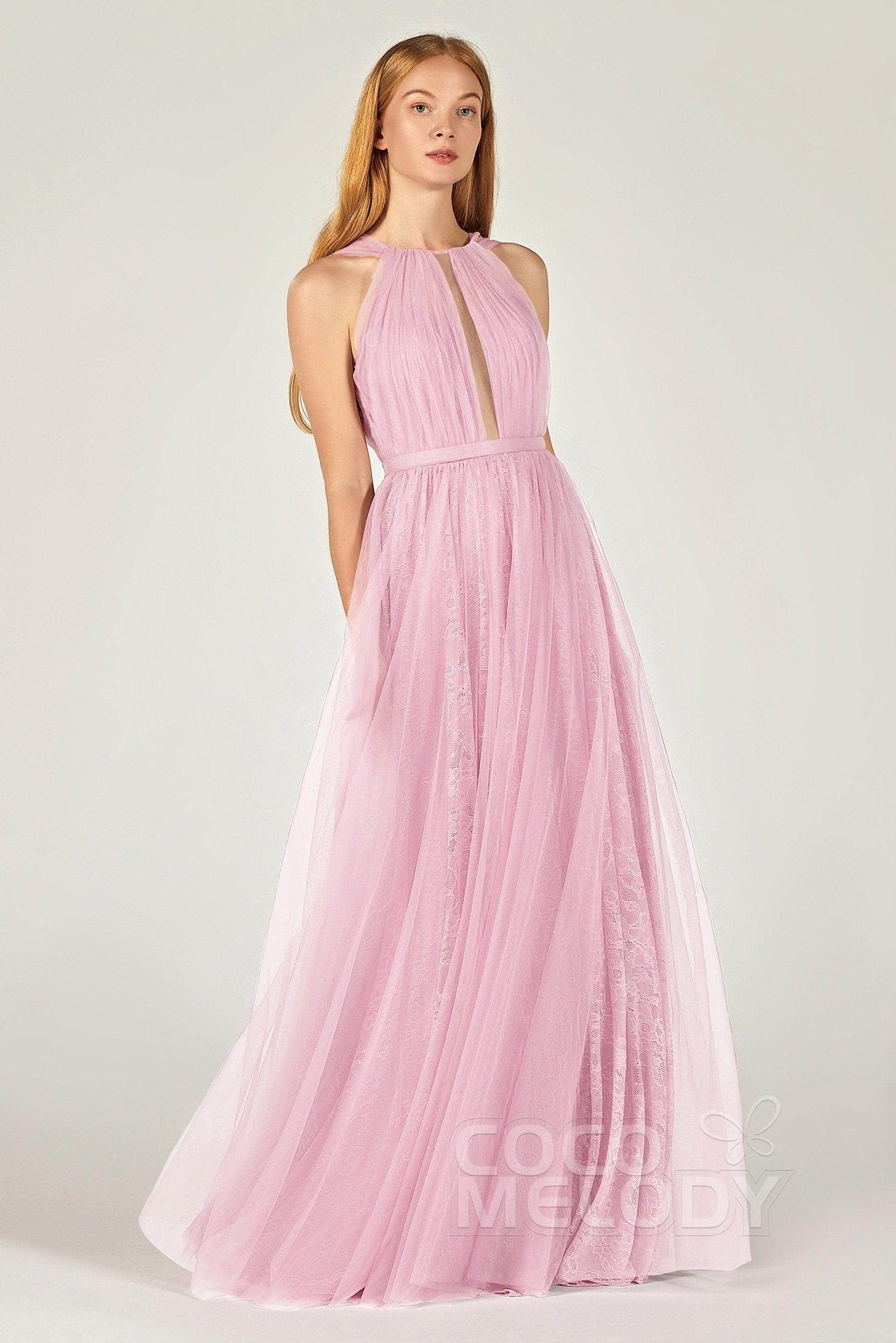 A-Line Floor Length Tulle/Lace Bridesmaid Dress CB0376