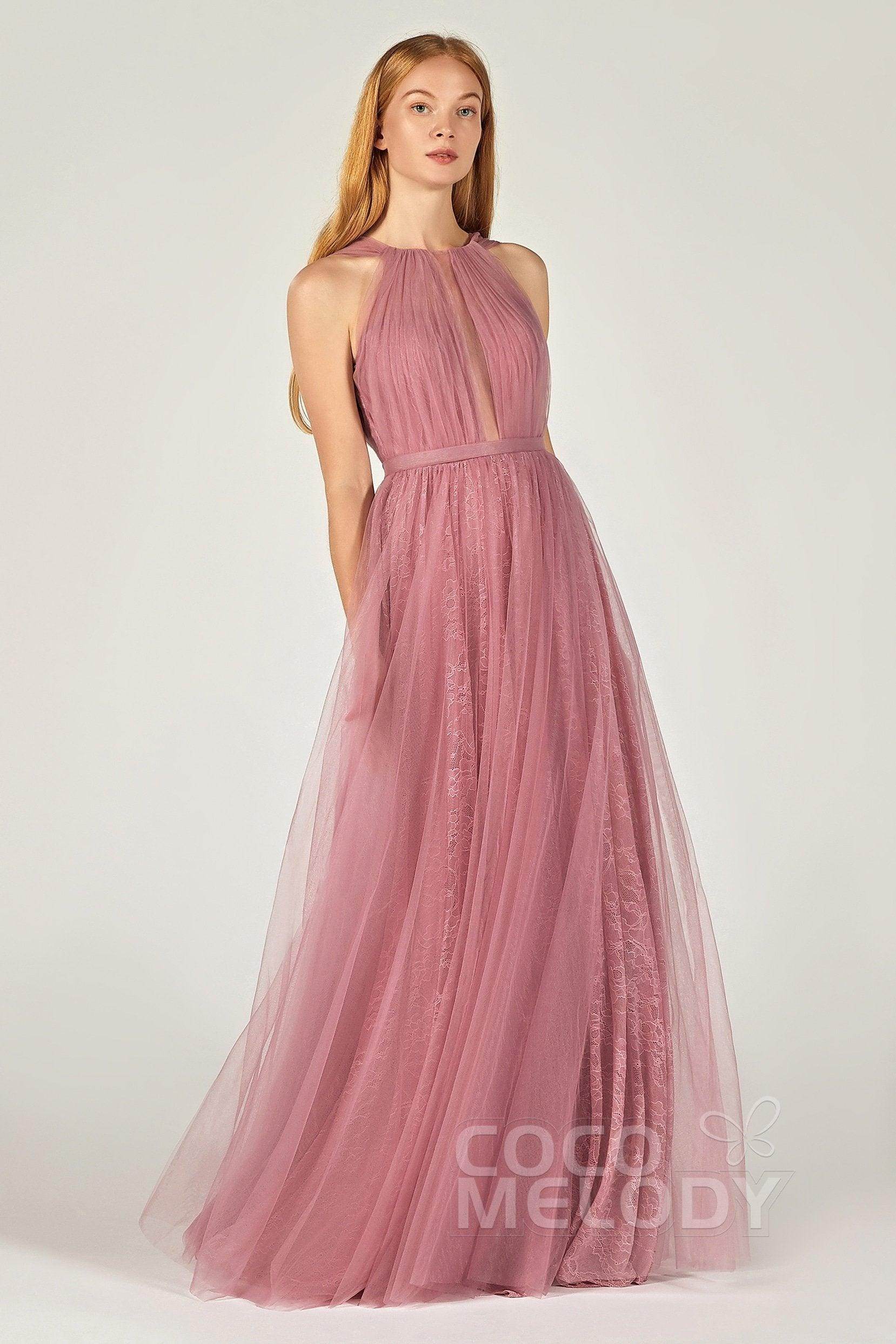 A-Line Floor Length Tulle/Lace Bridesmaid Dress CB0376