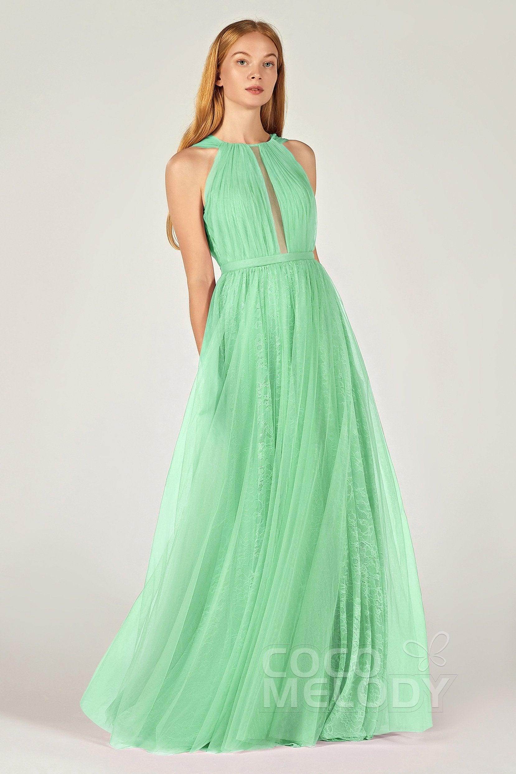 A-Line Floor Length Tulle/Lace Bridesmaid Dress CB0376
