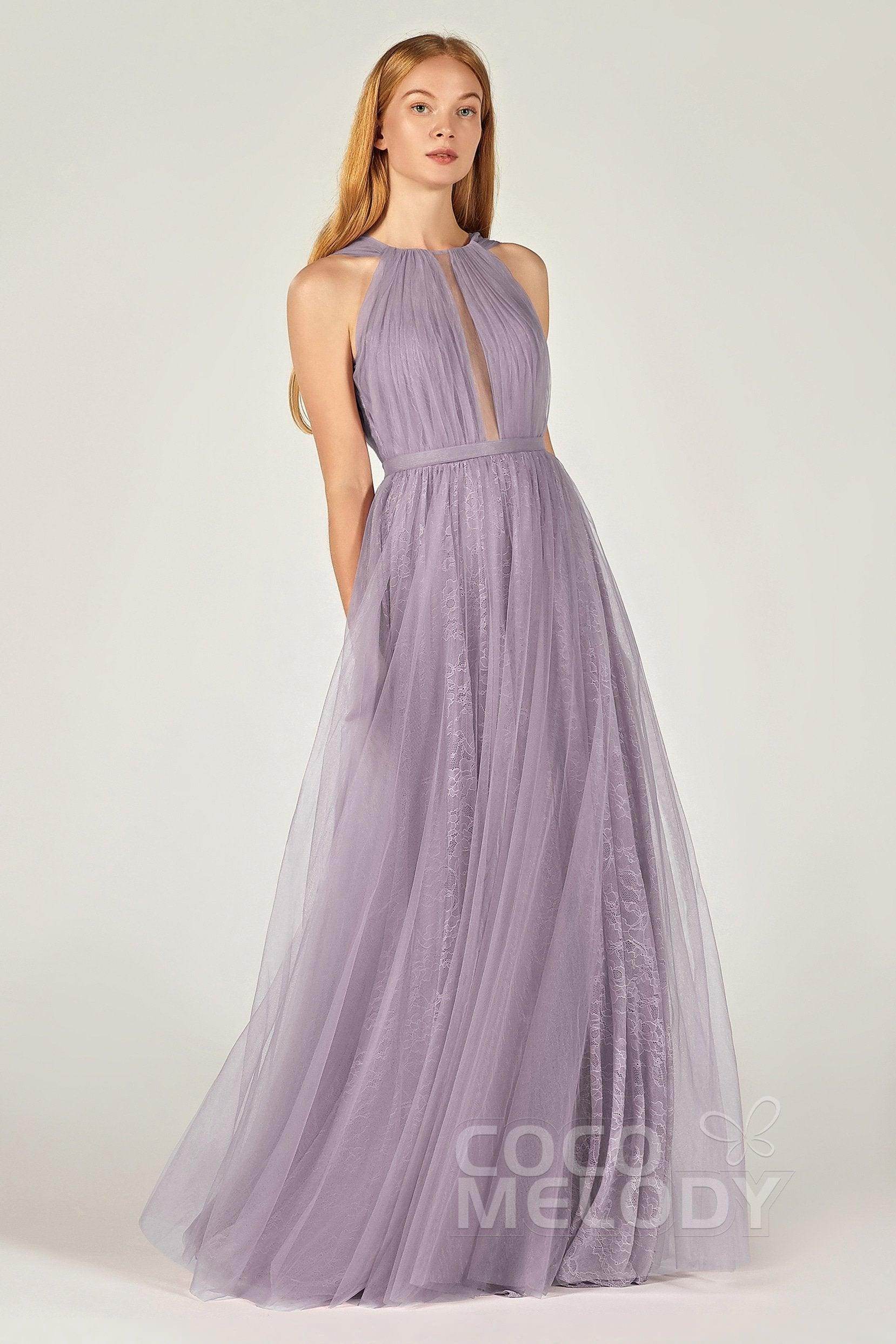 A-Line Floor Length Tulle/Lace Bridesmaid Dress CB0376