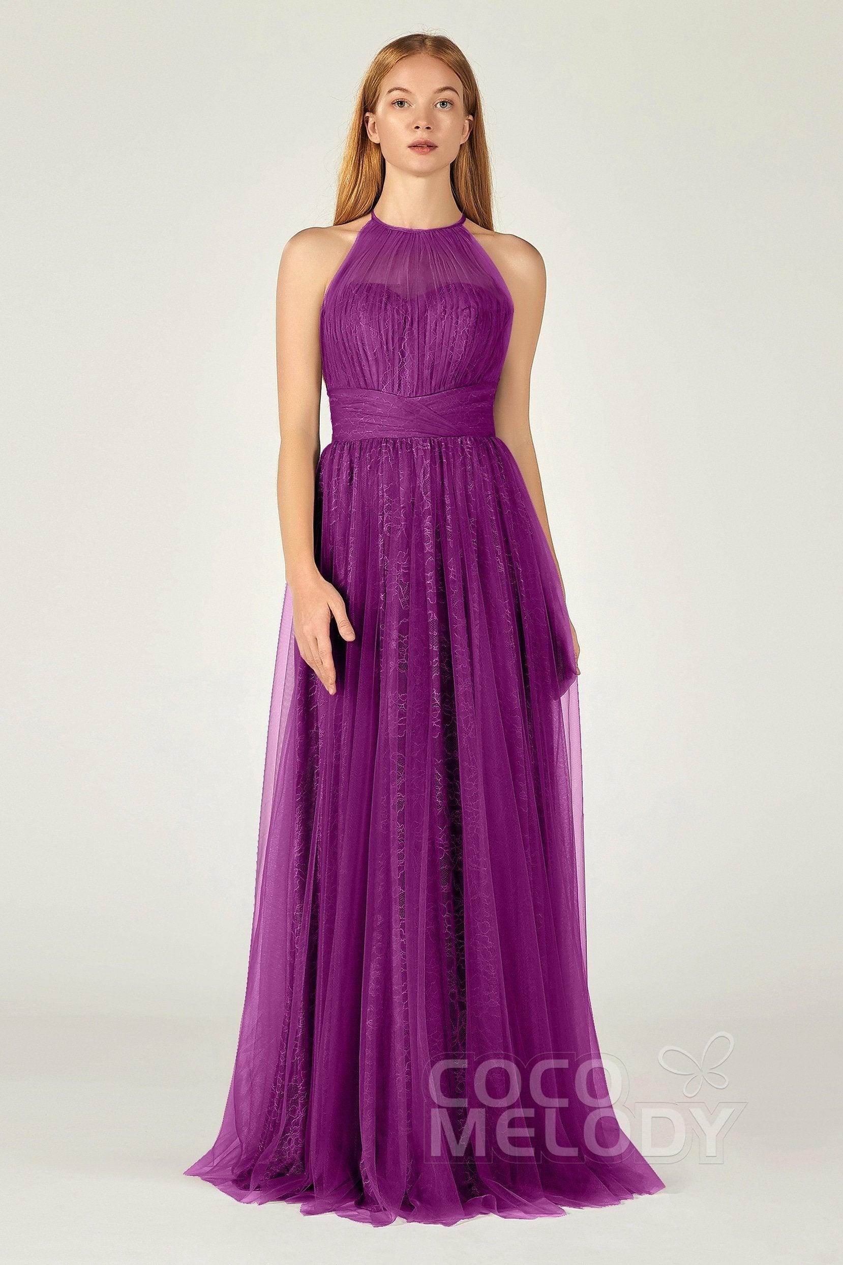 A-Line Floor Length Tulle Lace Bridesmaid Dress CB0377