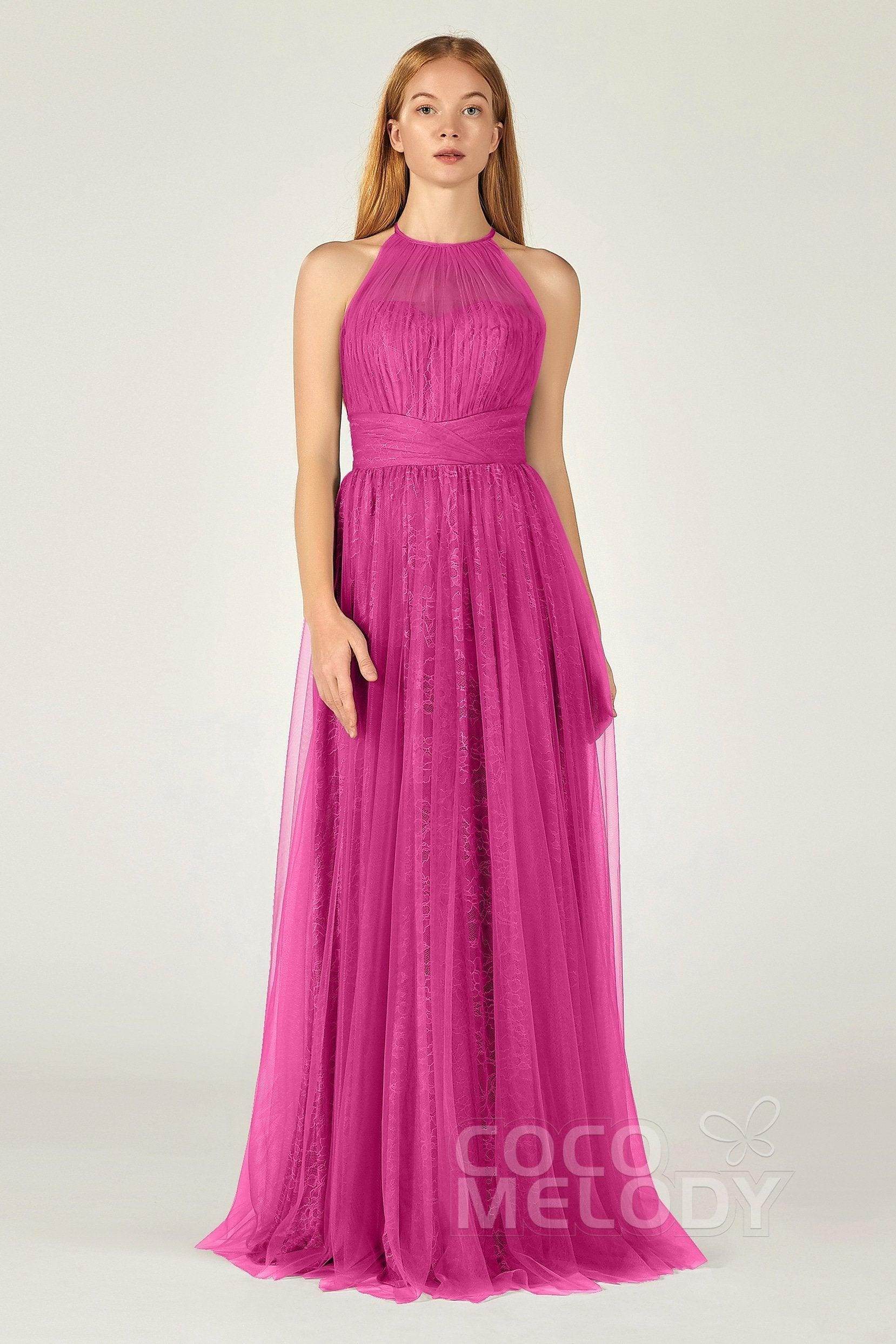 A-Line Floor Length Tulle Lace Bridesmaid Dress CB0377