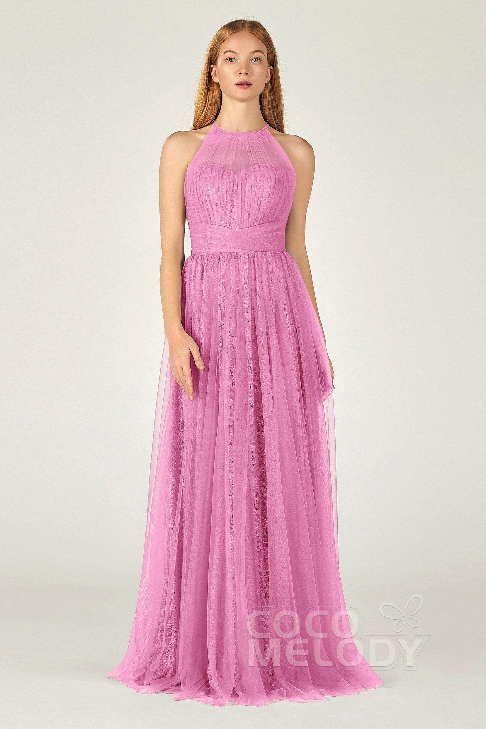 A-Line Floor Length Tulle Lace Bridesmaid Dress CB0377
