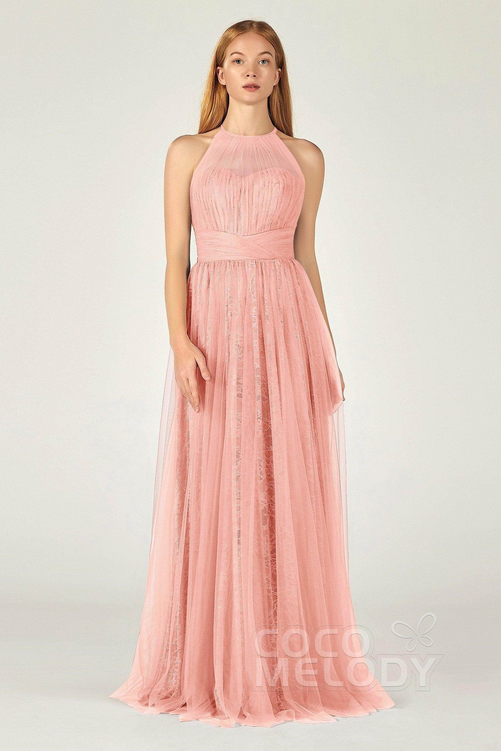 A-Line Floor Length Tulle Lace Bridesmaid Dress CB0377
