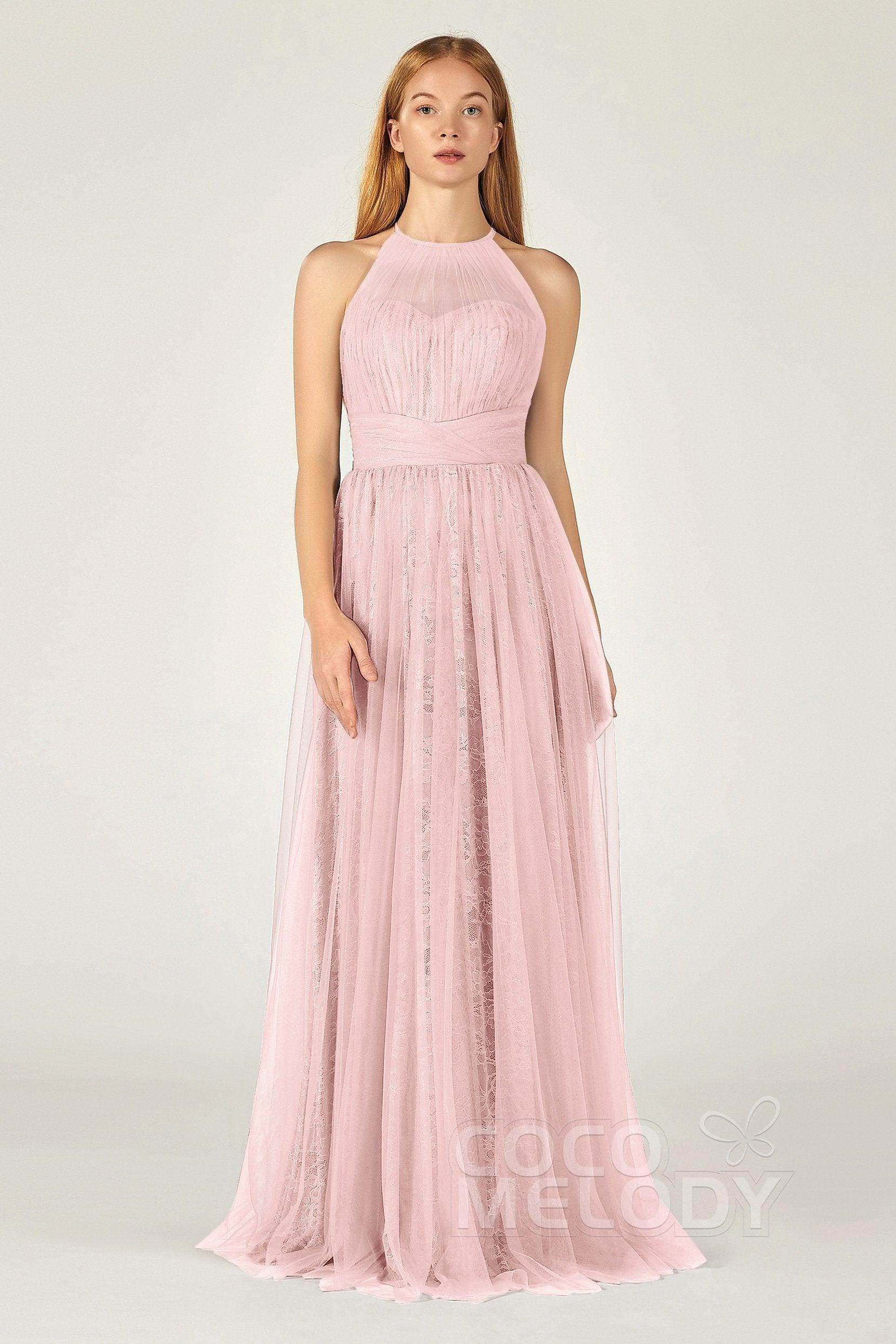 A-Line Floor Length Tulle Lace Bridesmaid Dress CB0377