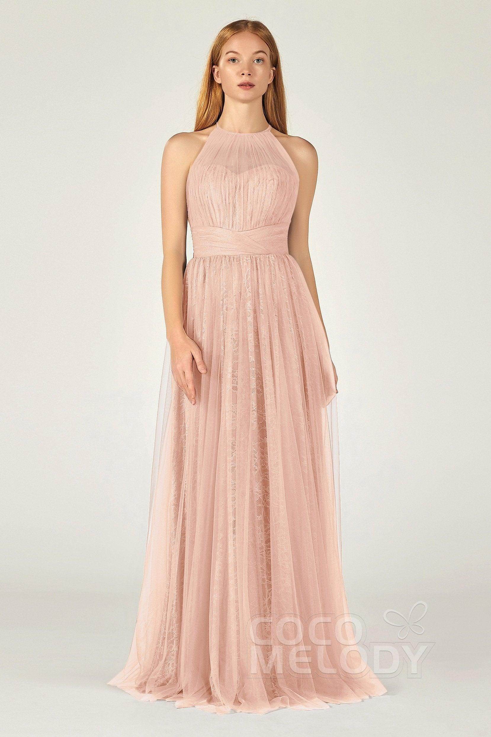 A-Line Floor Length Tulle Lace Bridesmaid Dress CB0377