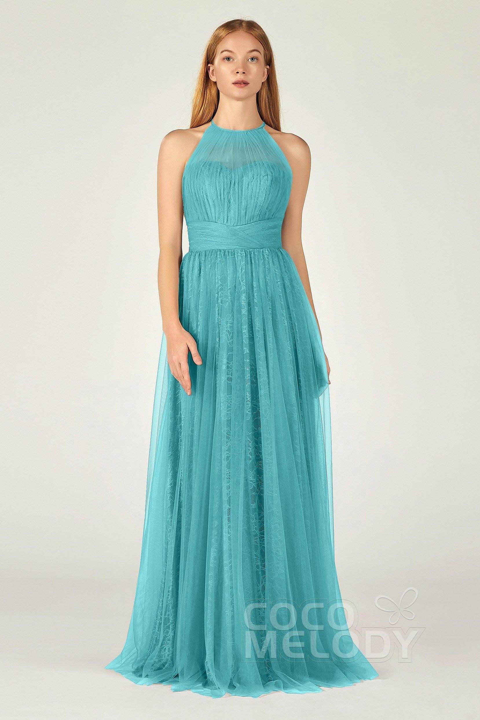 A-Line Floor Length Tulle Lace Bridesmaid Dress CB0377