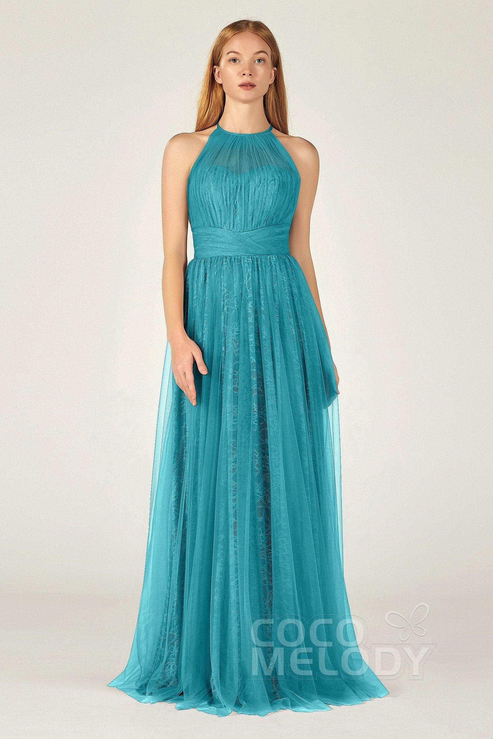 A-Line Floor Length Tulle Lace Bridesmaid Dress CB0377