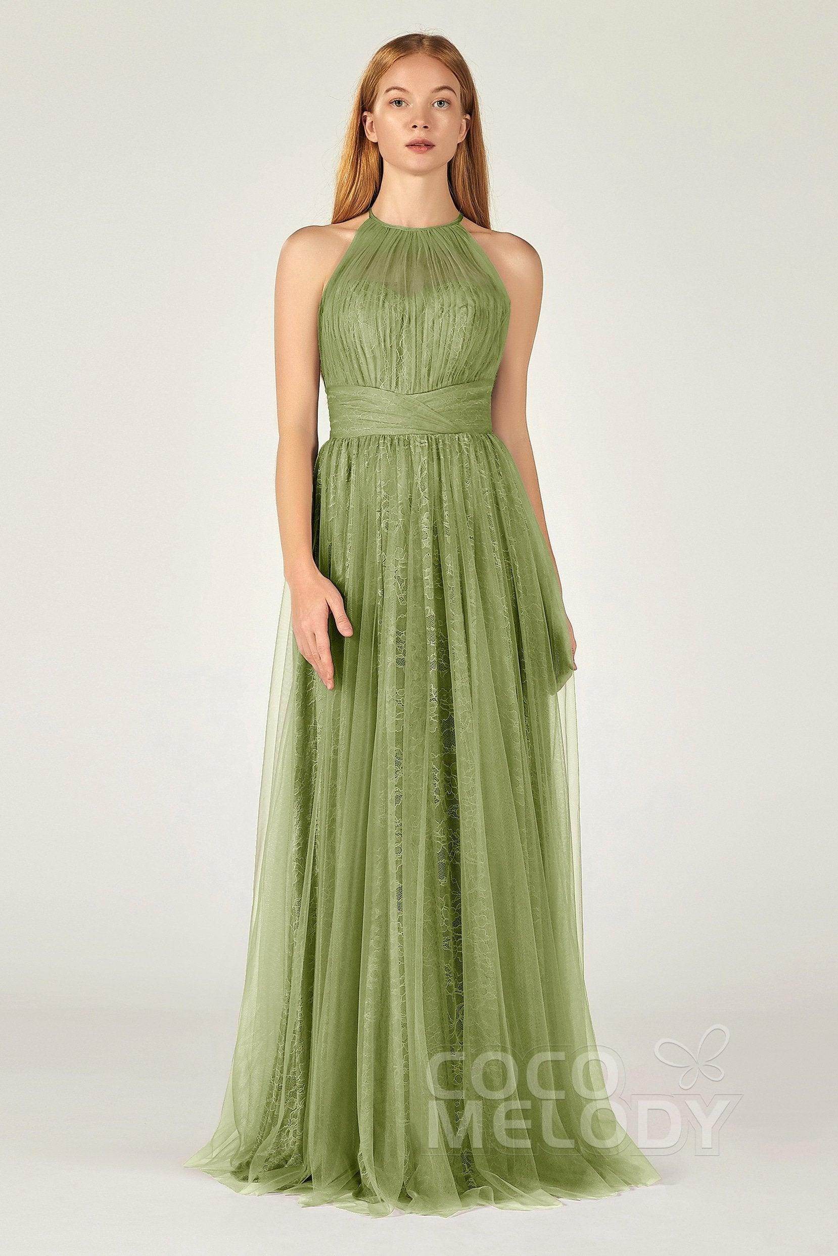 A-Line Floor Length Tulle Lace Bridesmaid Dress CB0377