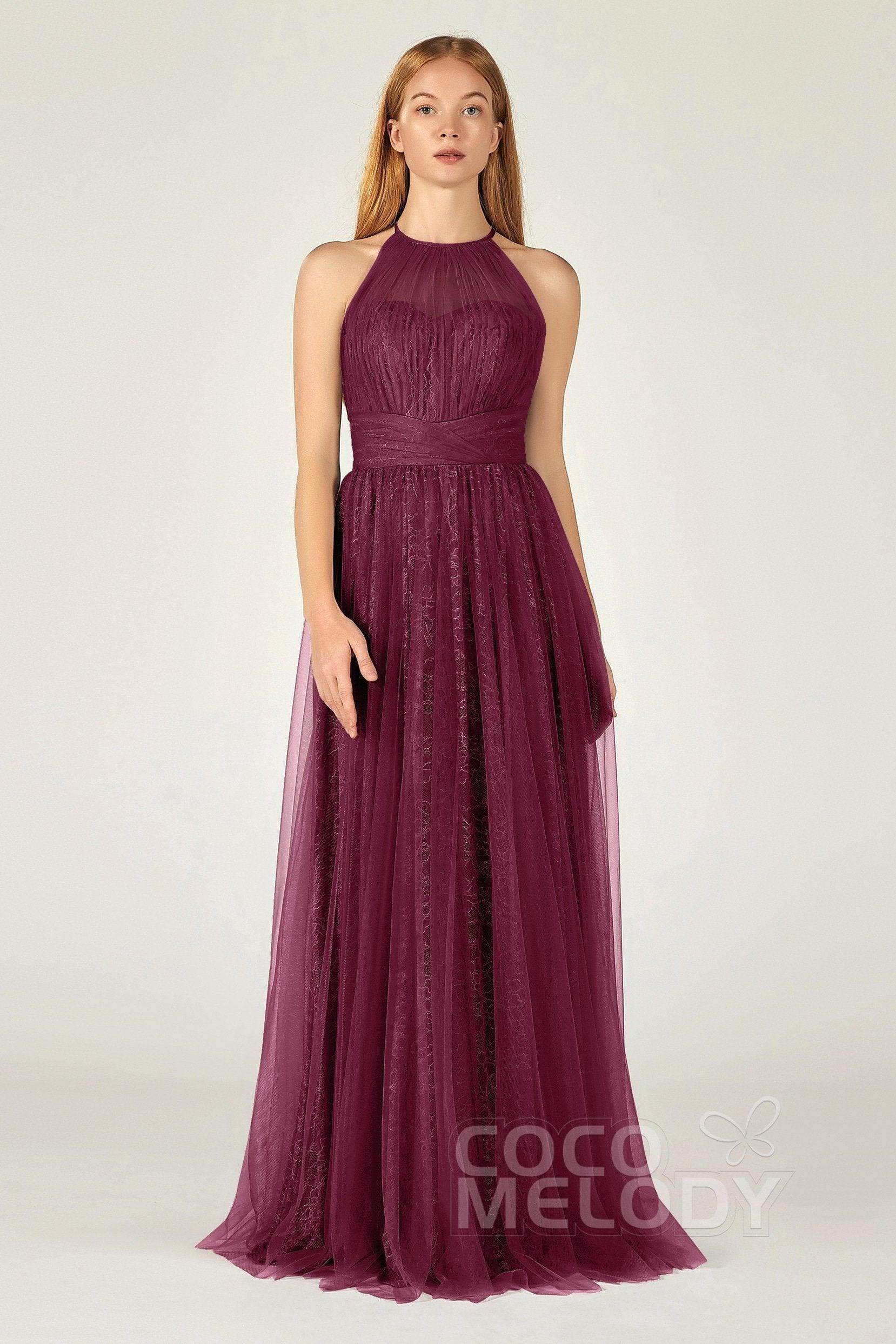 A-Line Floor Length Tulle Lace Bridesmaid Dress CB0377