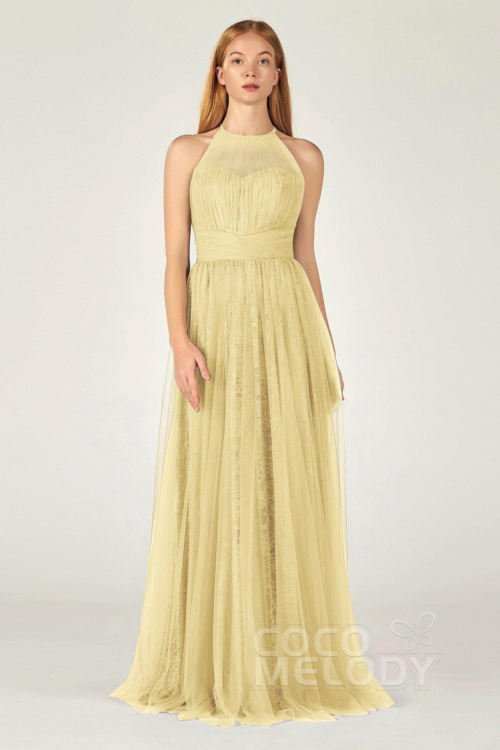A-Line Floor Length Tulle Lace Bridesmaid Dress CB0377